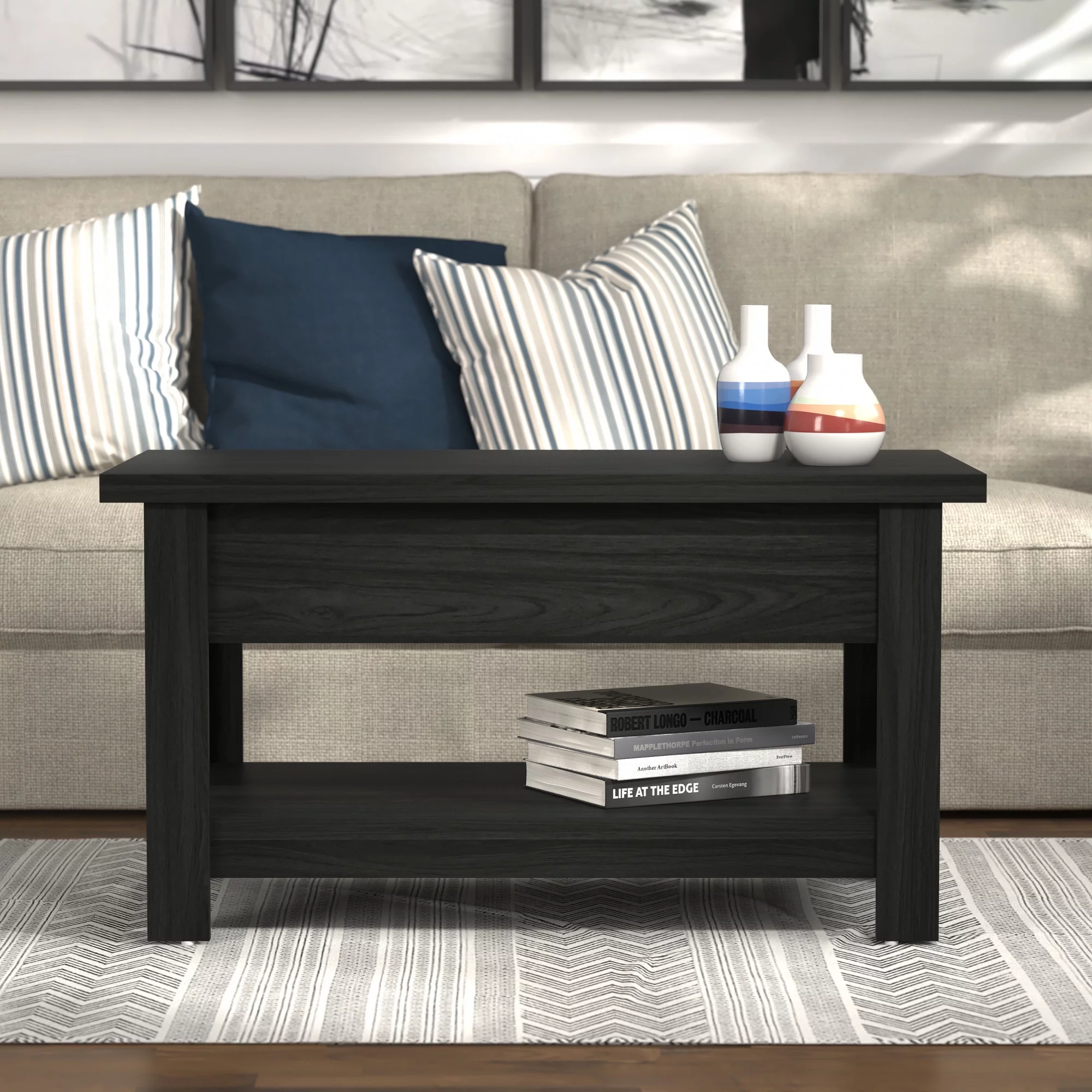 Hillsdale Coover Wood Rectangle Lift Top Coffee Table, Black