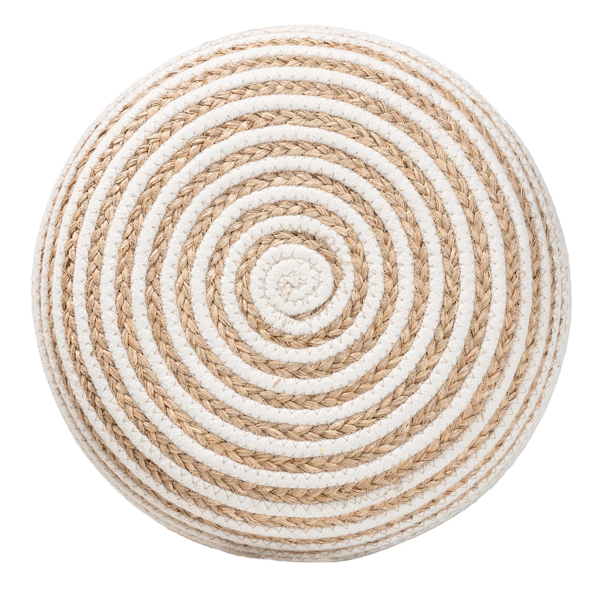 bali & pari Nequiel Modern Bohemian Natural Brown Seagrass and Woven Rope Ottoman Footstool