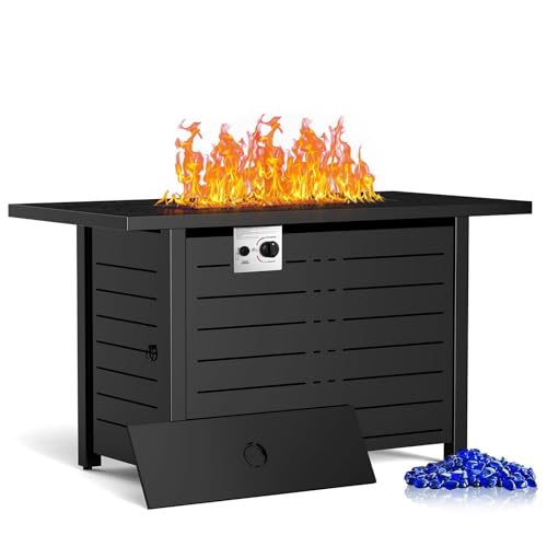 ZAFRO 43 Inch Propane Fire Pit CSA-Listed Outdoor Fire Table, 50,000 BTU Firepit Table with Lid and Lava Rock, Gas Fire Table for Outside Patio Garden Backyard Deck Balcony