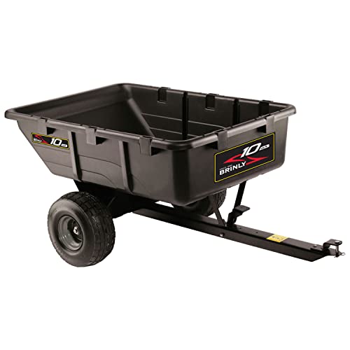 Brinly 10 cu.ft. 650lb Heavy Duty Tow-Behind Poly Utility Cart & Dump Trailer with Magnetic Hitch Pin & Compression Molded Bed