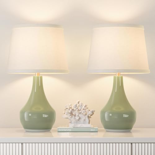 Seealle Modern Ceramic Table Lamps for Night Stands - Bedside Lamps Set of 2 for Nightstand, 19.4