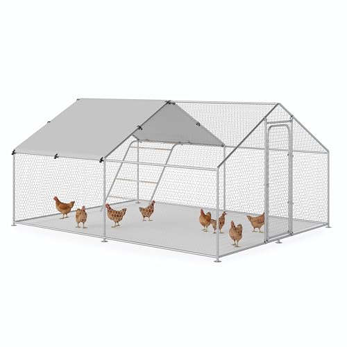 Large Metal Chicken Coop with Waterproof and UV-Resistant Cover,Chicken Run Outdoor Walk-in Cage Rabbit Duck Hen House for Yard Farm Use Dome Roof(10’ W x 13.2’ L x 6.4’ H)