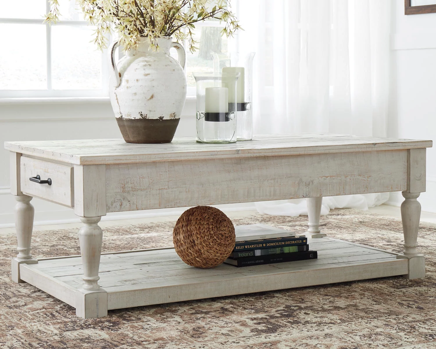 Signature Design by Ashley Shawnalore 2 Drawer Coffee Table, Whitewash