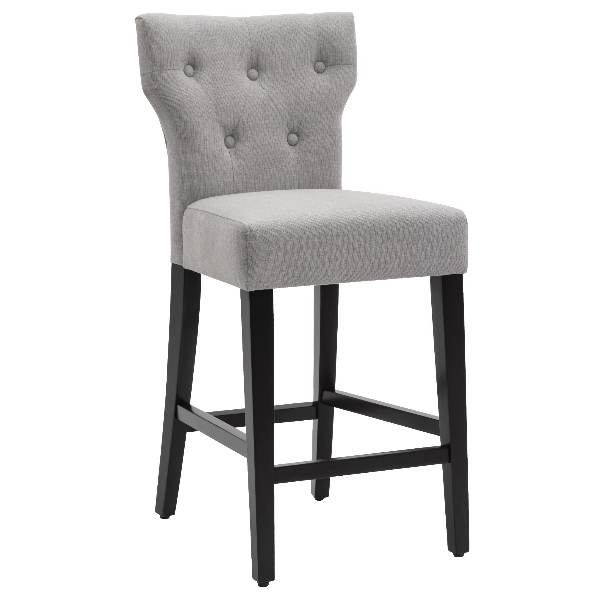 Modern Counter Height Wood and Fabric Bar Chair, Tall Wingback Style Bar Stool, Set of 2, Gray