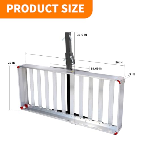 MaxxHaul 50149 500-lb Capacity 50 inch x 22 inch Hitch Mount Premium Folding Aluminum Cargo Carrier Rack Basket with High Side Rails and Reflector Lens for Added Safety