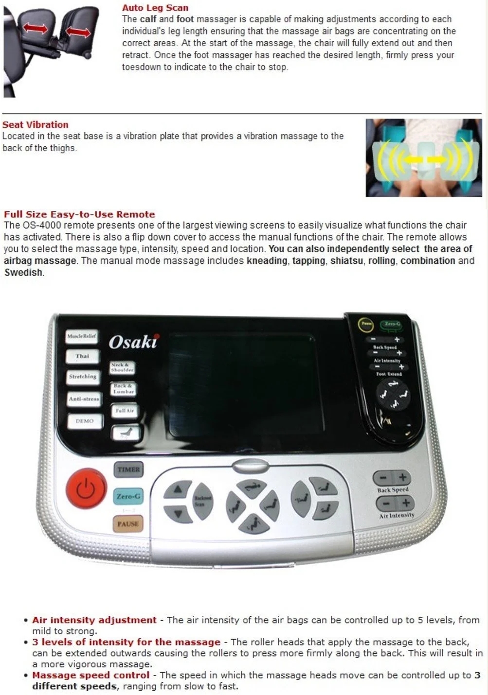 Osaki OS-4000T Zero Gravity Massage Chair, Charcoal, Computer Body Scan, 0 Gravity Design, Unique Foot Roller, Next Generation Air Massage Technology, Arm Air Massagers, Auto Recline & Leg Extension