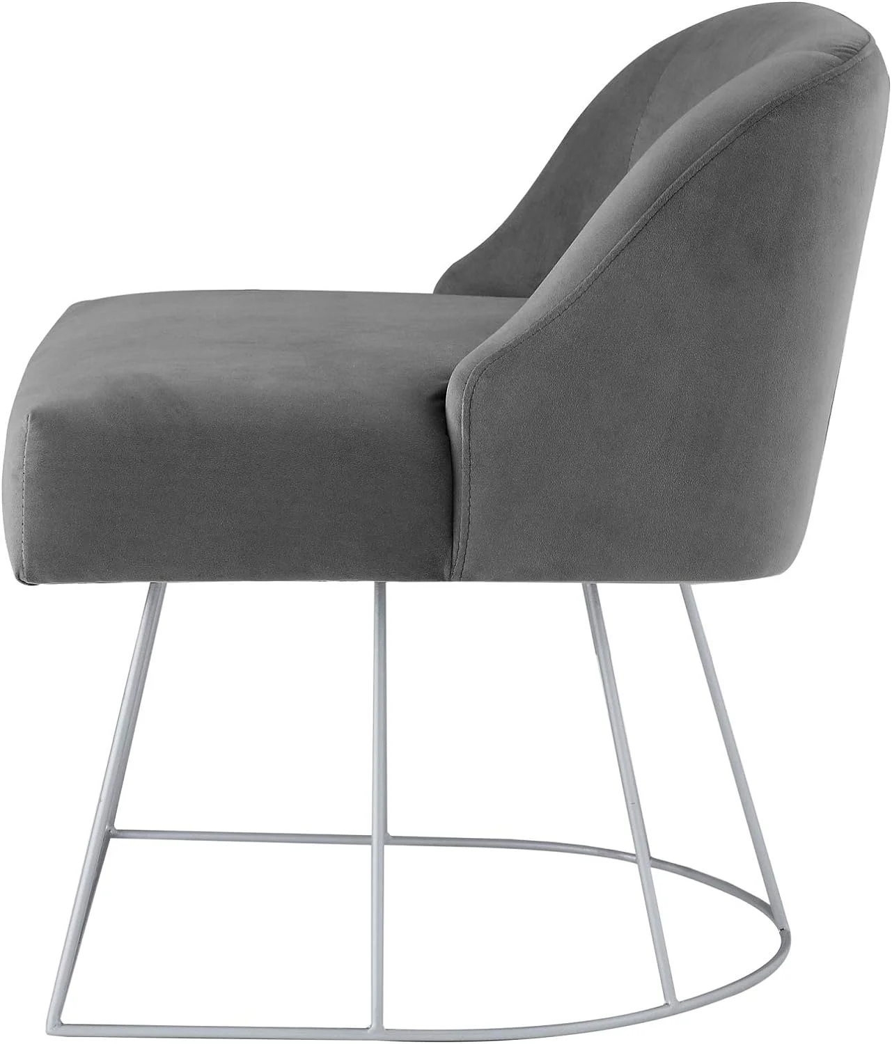 Odile Velvet Vanity Stool With Silver Base , Grey