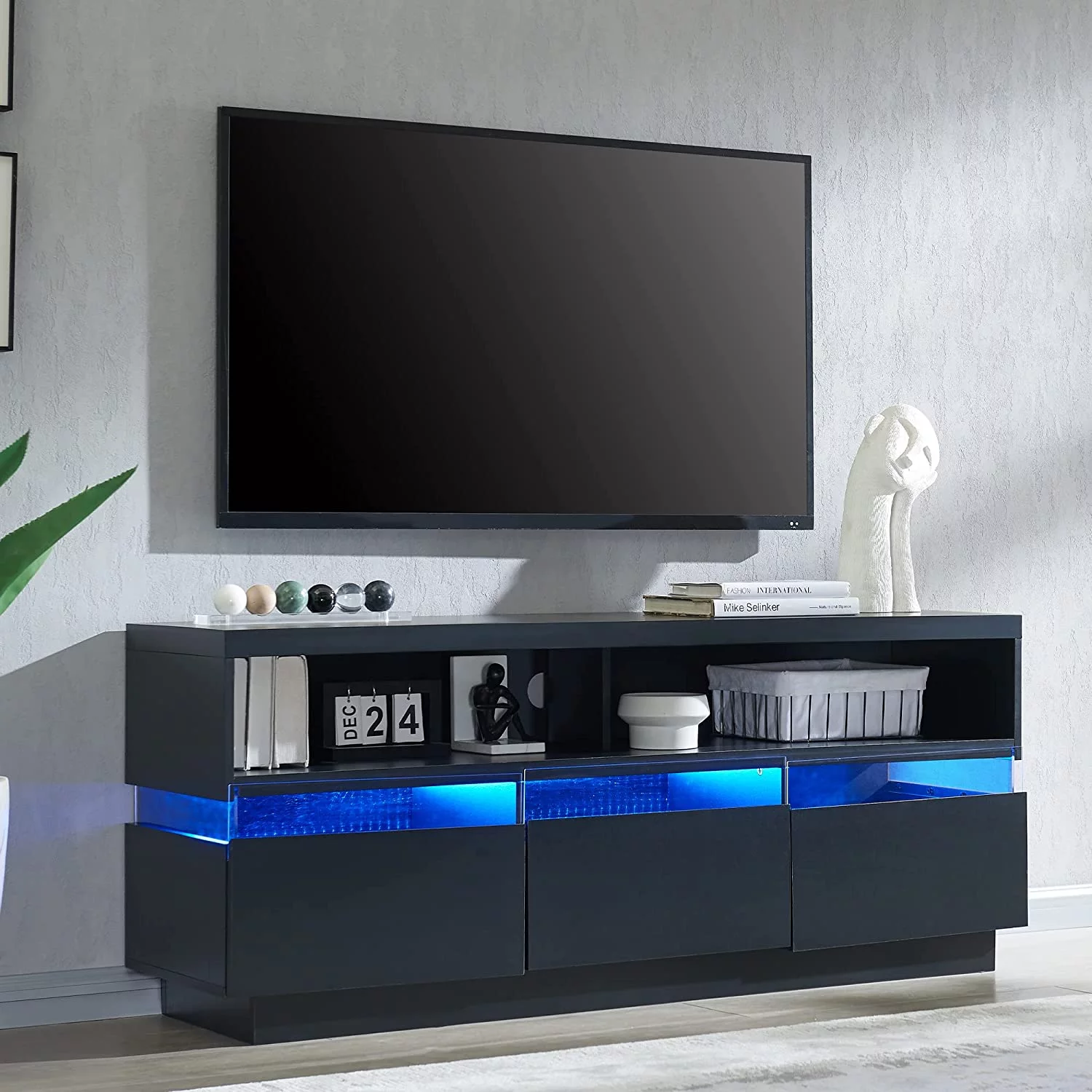 sell well T4TREAM LED Coffee Table with Storage  Modern Center Table with Open Display Shelf & Double Sliding Drawers  Accent Furniture with LED Lights for Living Room  Easy Assembly