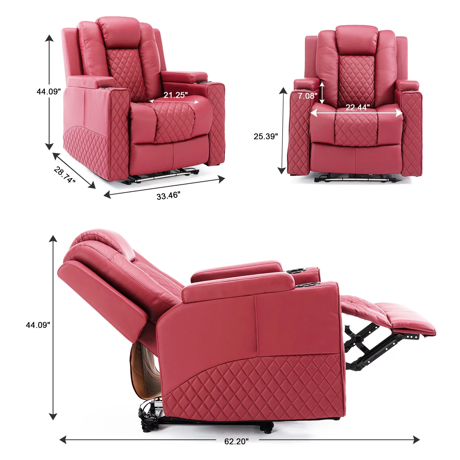COMHOMA Massage Recliner Chair PU Leather Big Living Room Theater Sofa Chair with LED Light, Red