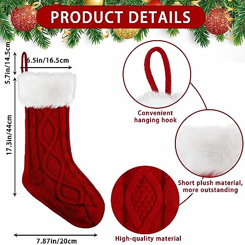 XIMISHOP 6PACK Christmas Stockings,18Inches Large Cable Knitted Stocking Personalized Xmas Hanging Stocking Decorations with Name Tags for Holiday Christmas Party Family Decor(Green Red White
