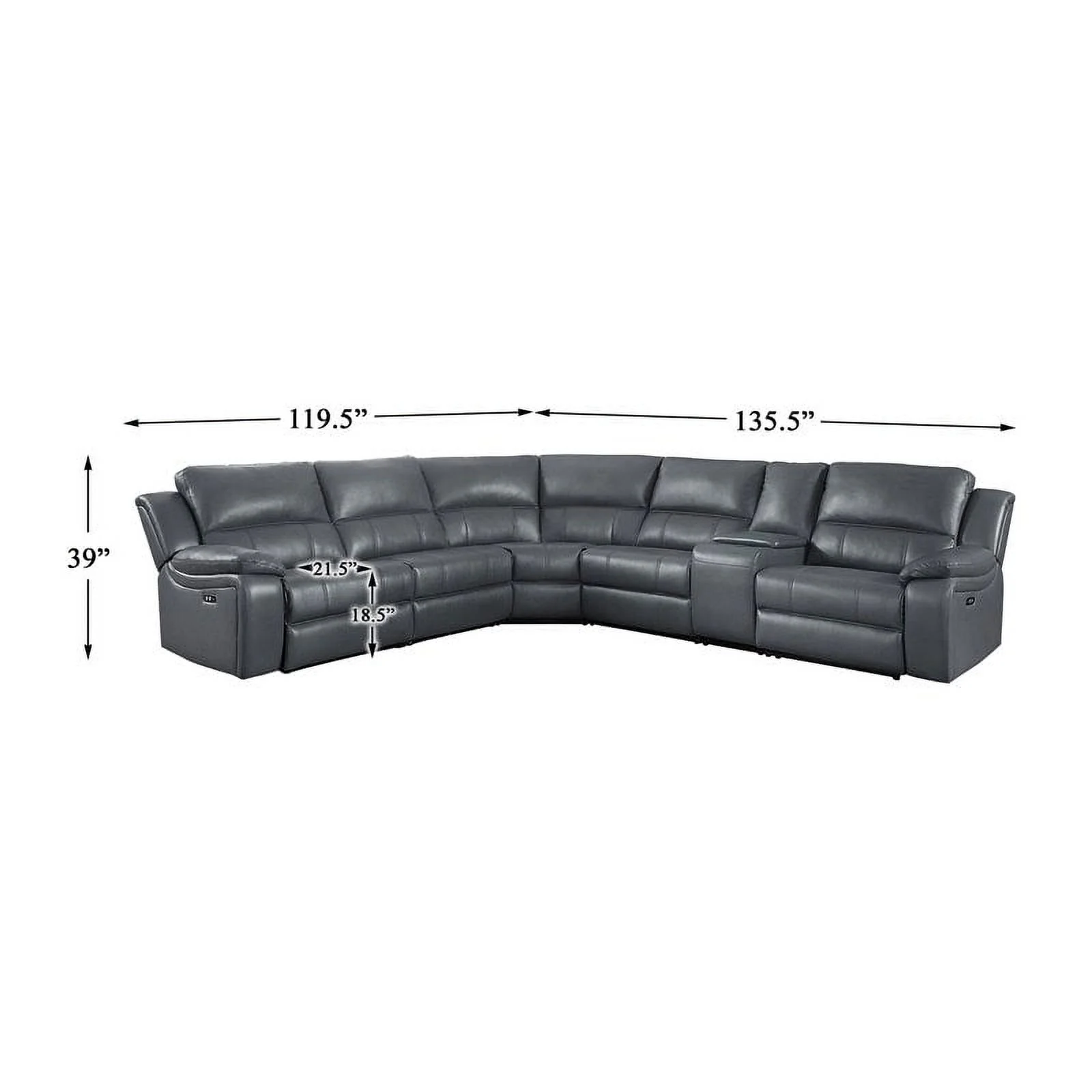 Bowery Hill 6-Piece Modern Wood & Faux Leather Sectional Set in Gray