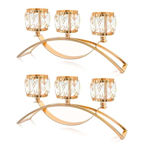 Black Set of 3 Crystal Candle Holders Arched - Elegant Tabletop Candelabra Centerpiece for Weddings, Dining Room Decor, Modern Home & Cabinet Display Housewarming