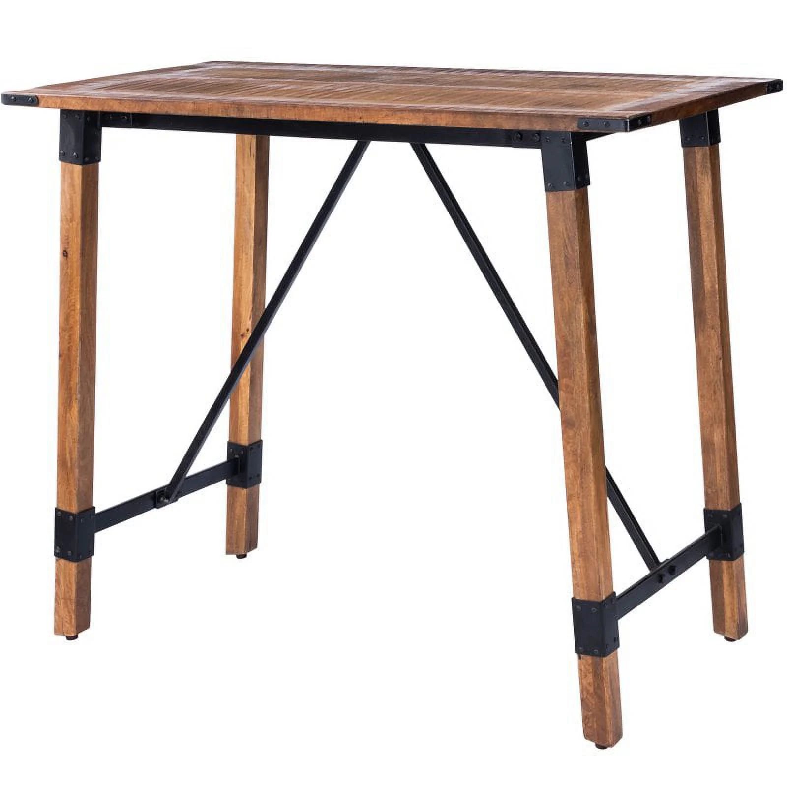 Beaumont Lane Rustic Lodge Industrial Wood and Metal Pub Table in Beige