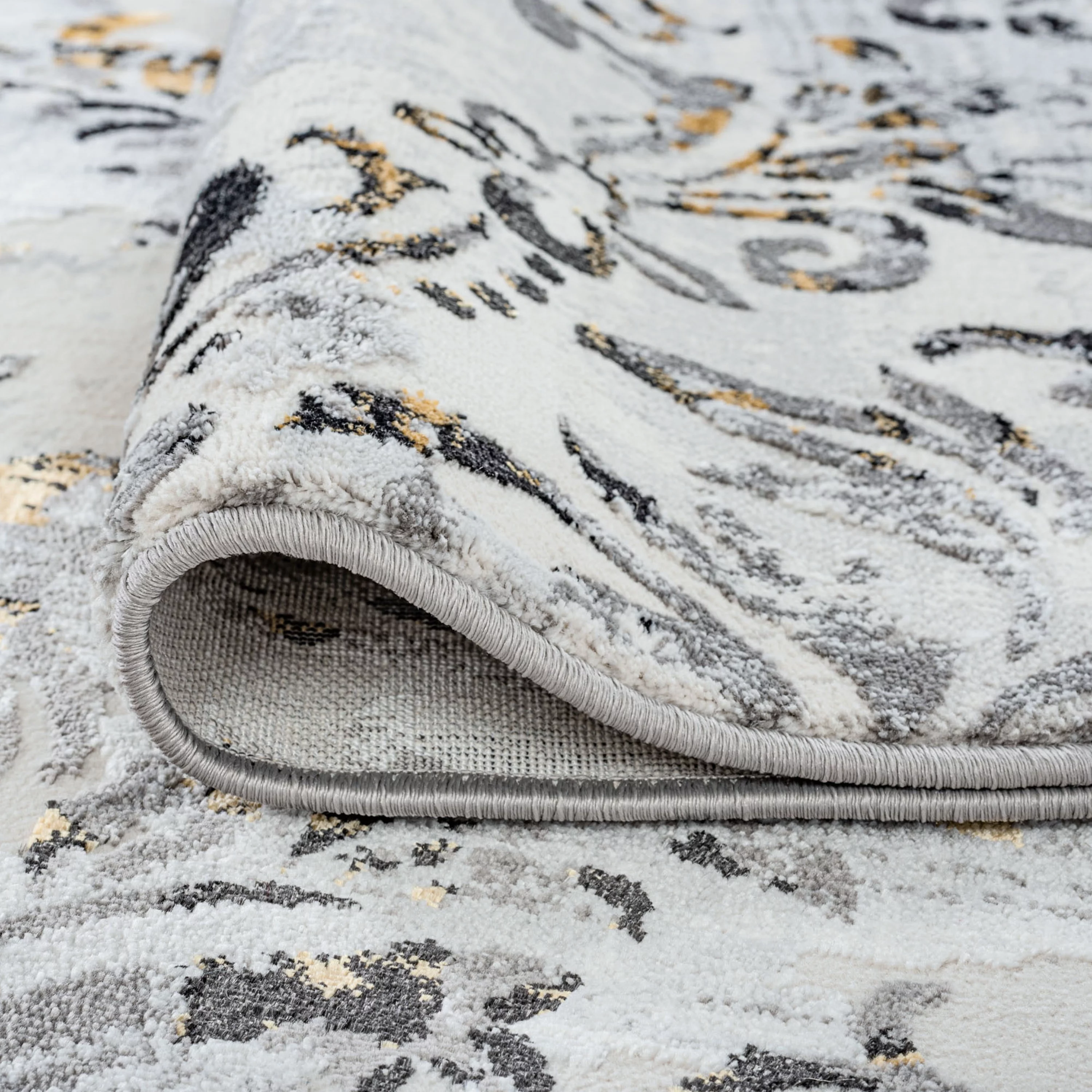 Transitional 5x7 Area Rug (5'3'' x 7'3'') Damask Yellow, Gray Living Room Easy to Clean