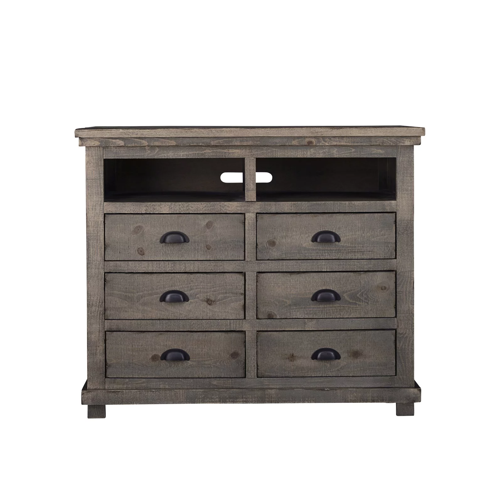 Progressive Furniture Willow 6 Drawer Media Chest in Distressed Pine