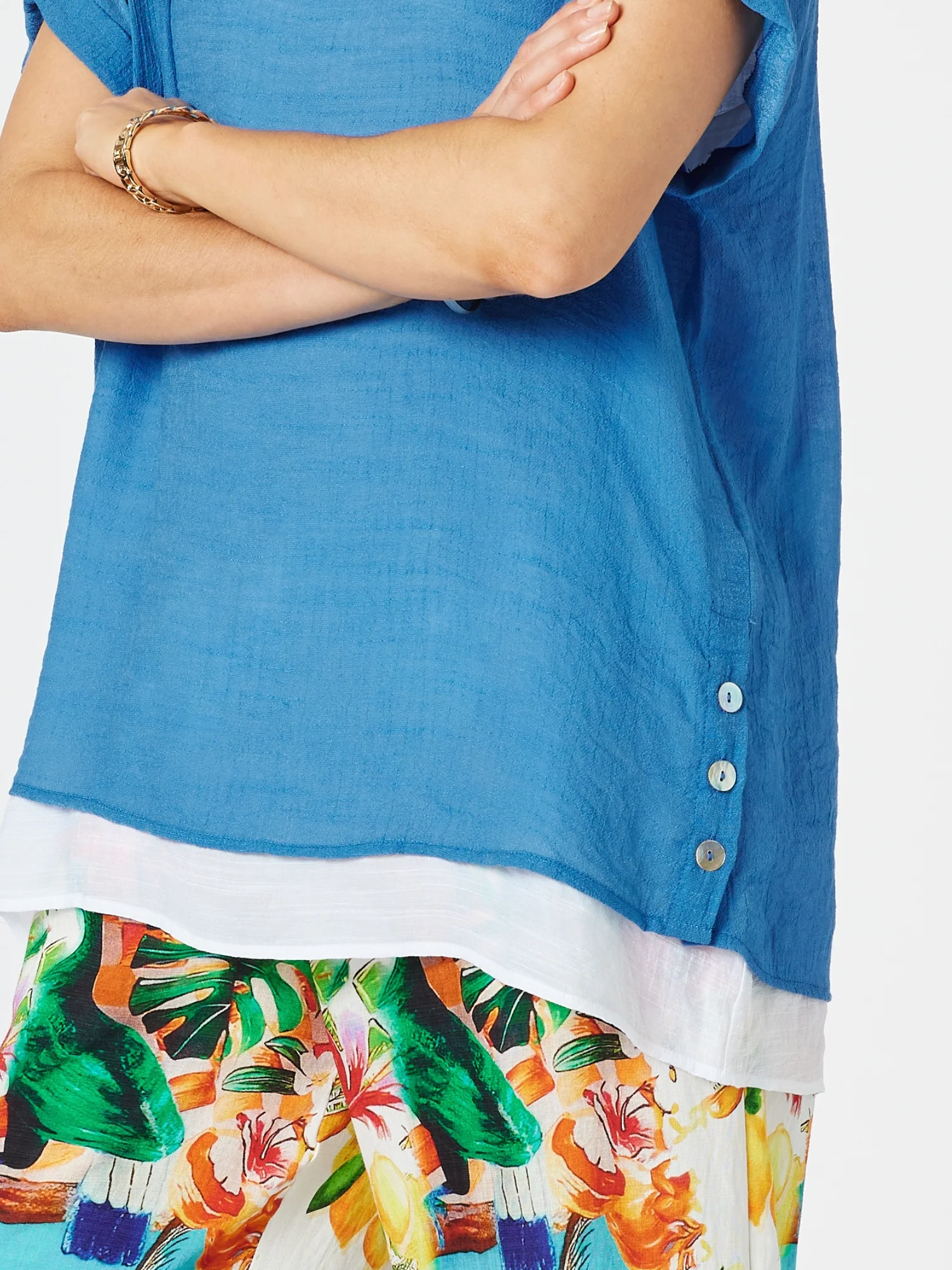 Palma Side Button 2 in 1 Look Top - Blue/White