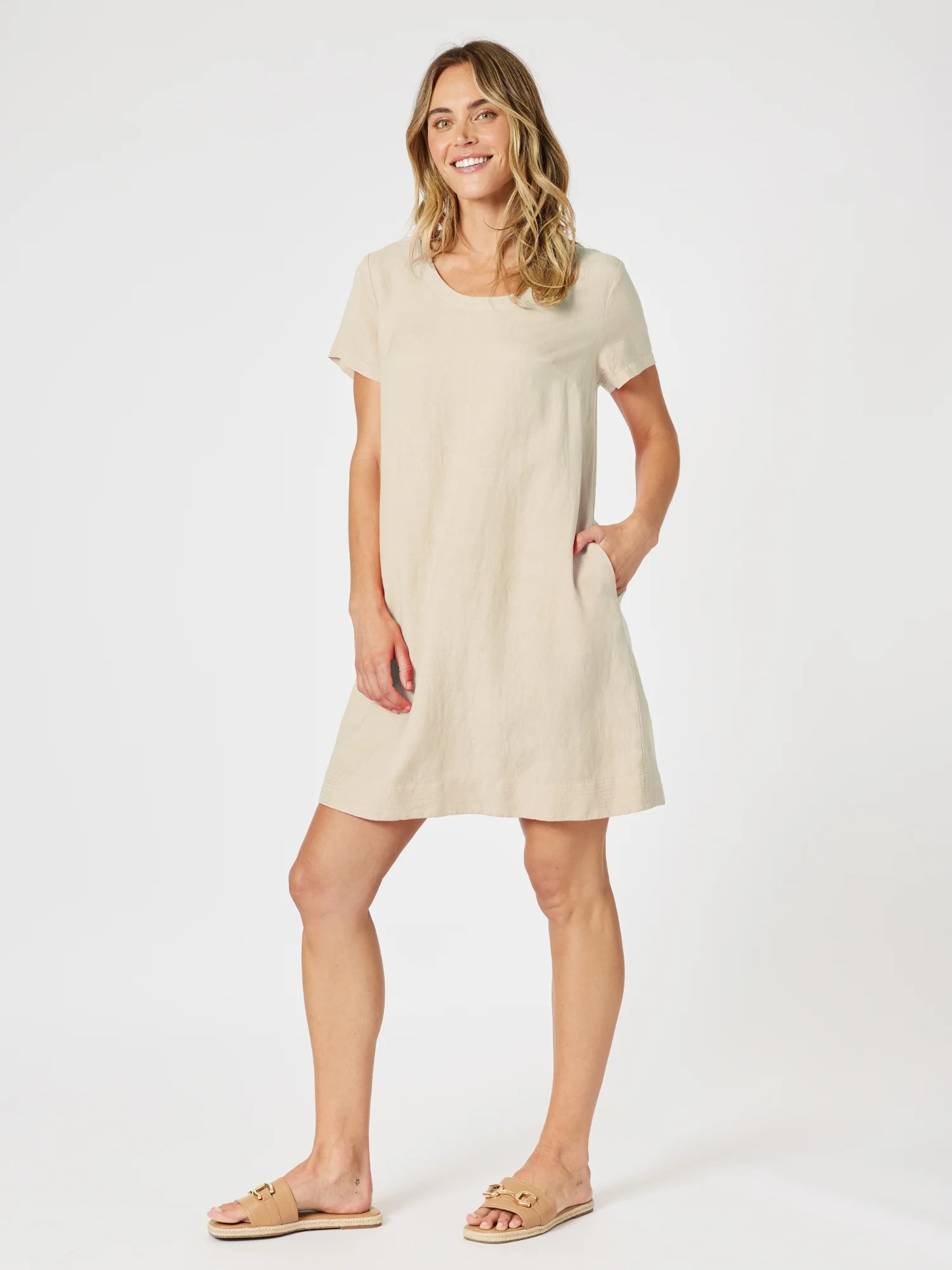 Lino Stitch Hem Detail Dress - Natural