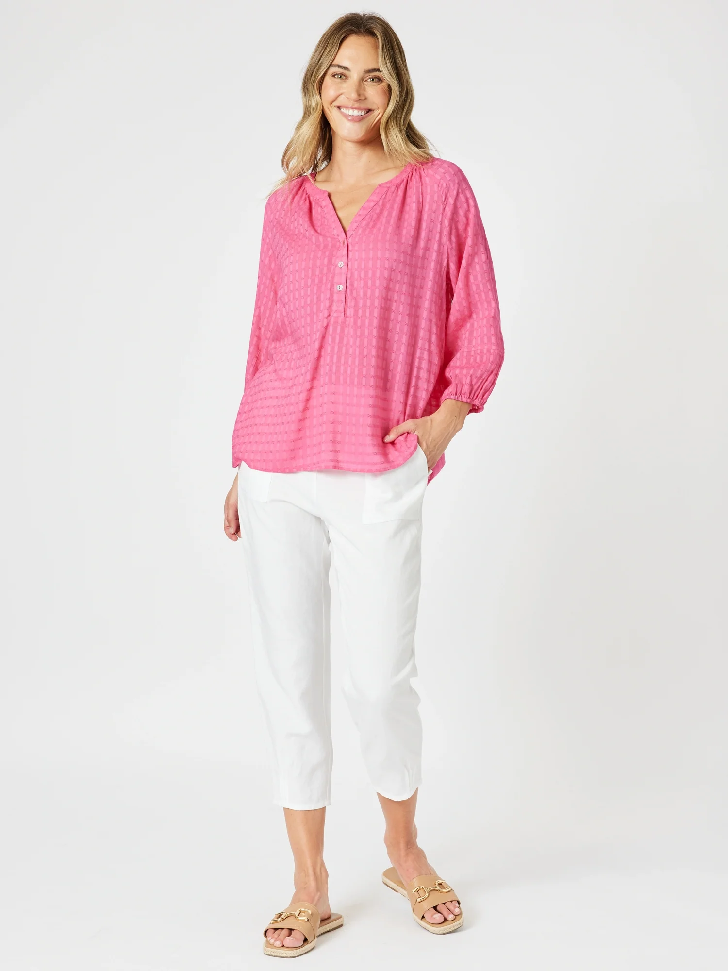 Sarah Linen Pleat Hem Pant - White