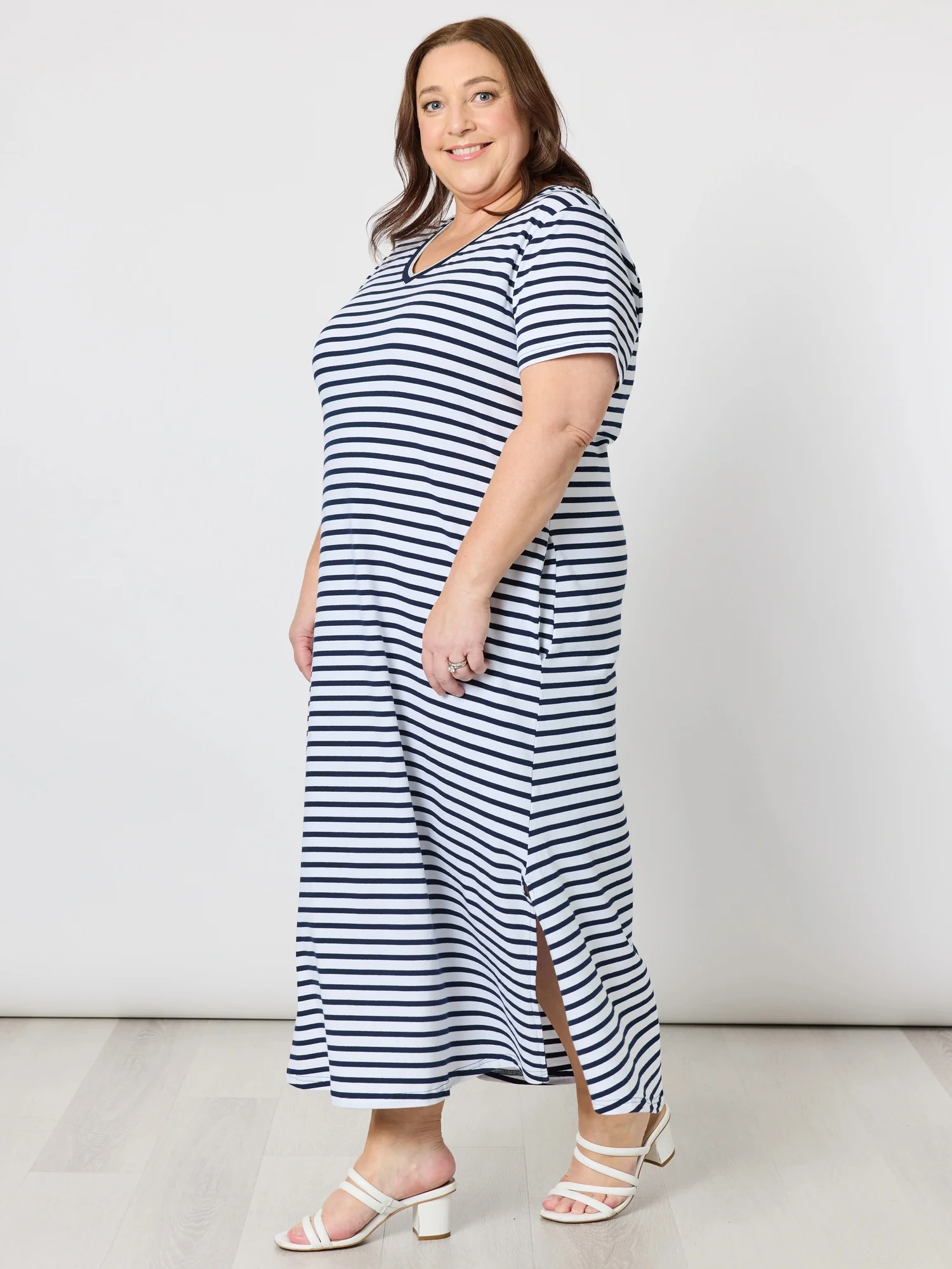 Gemma Stripe Print Dress - Navy/White