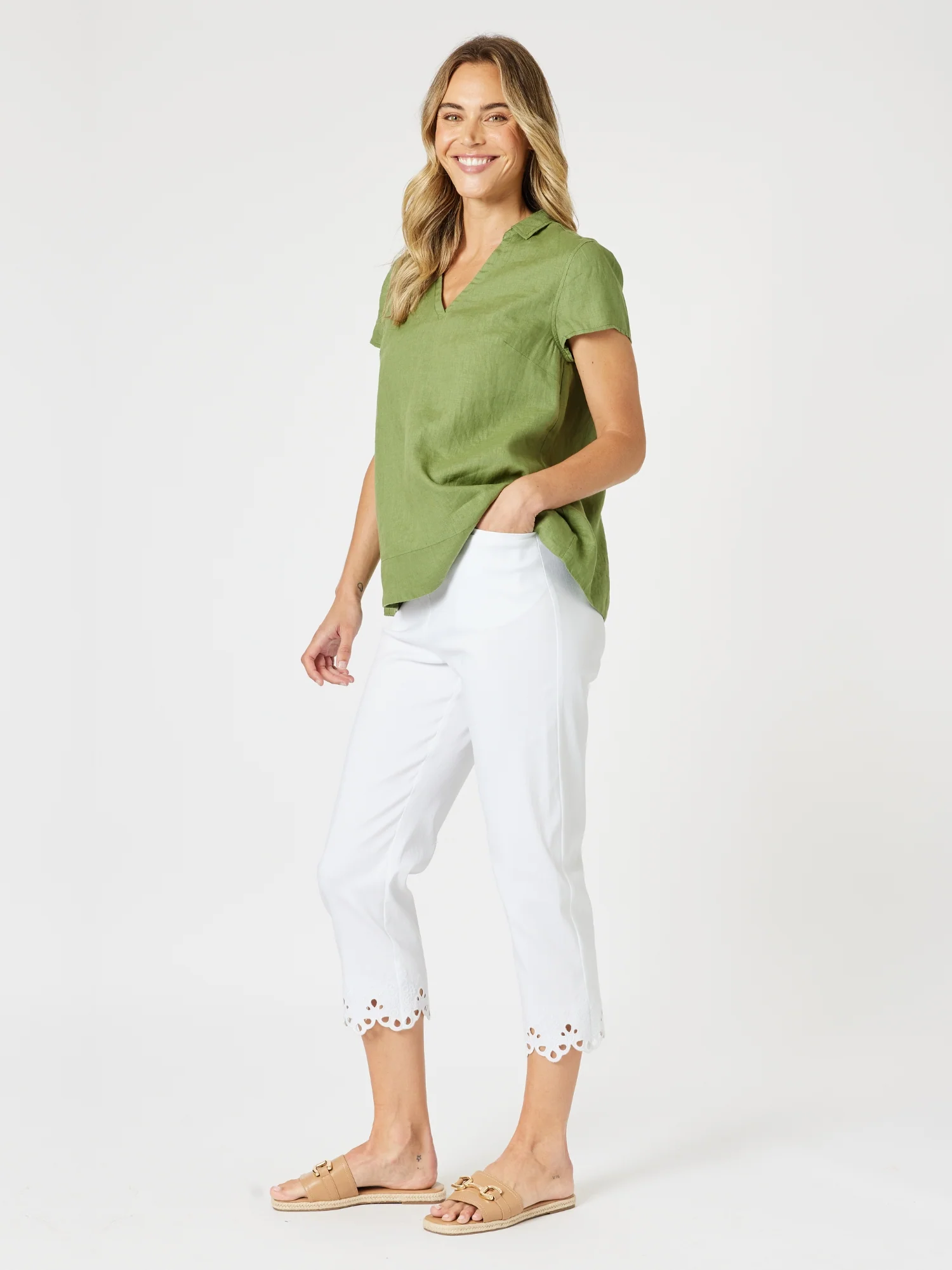 Fleur Embroidered Pant - White