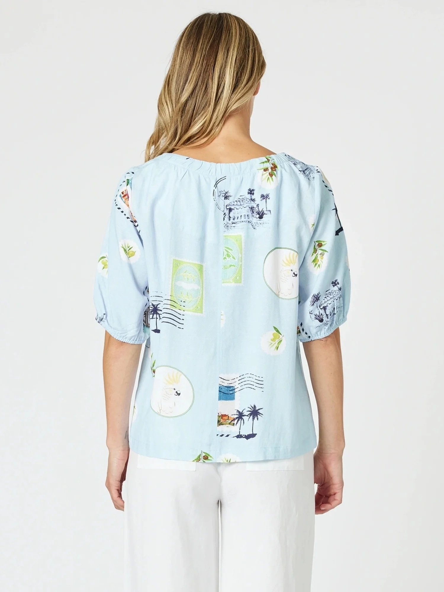 Destination Print Top - Pale Blue