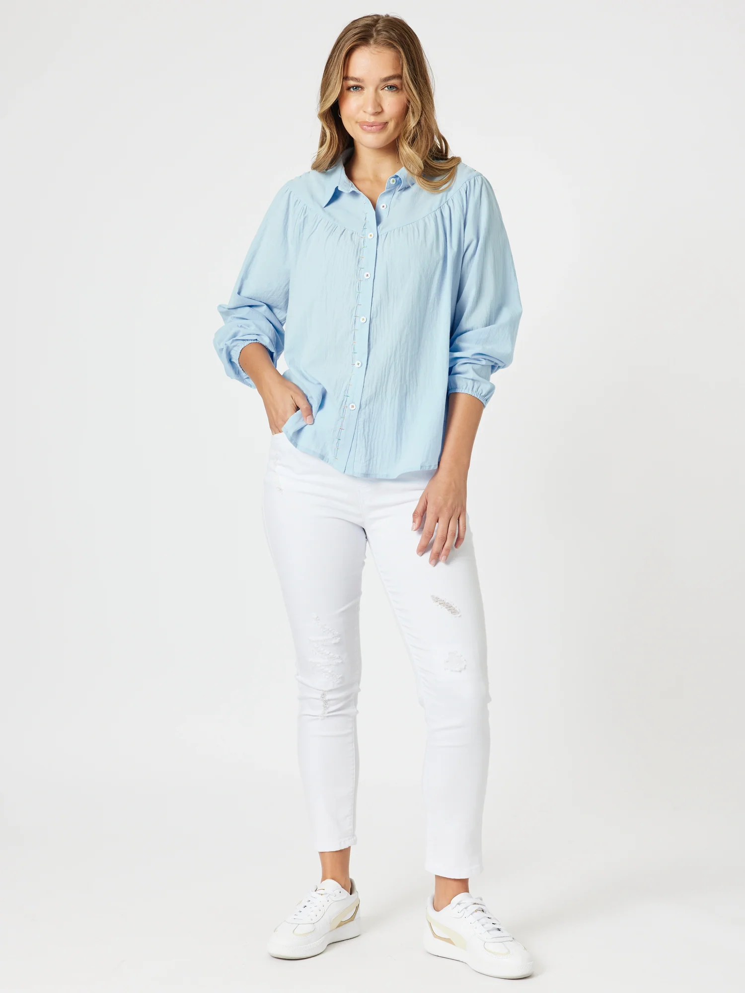 Crayon Stitch Shirt - Sky Blue