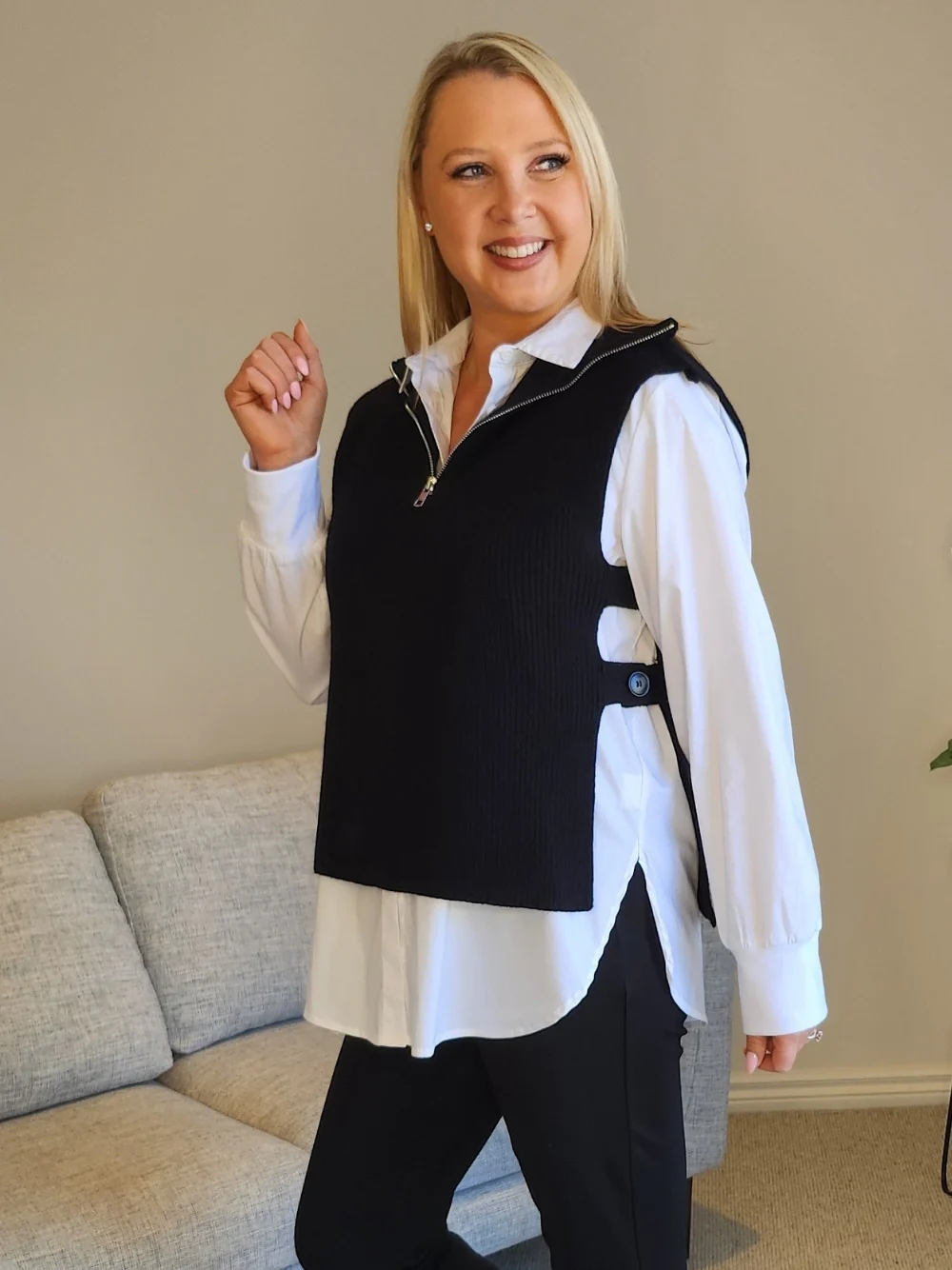 Tribeca Side Button Knit Vest - Black