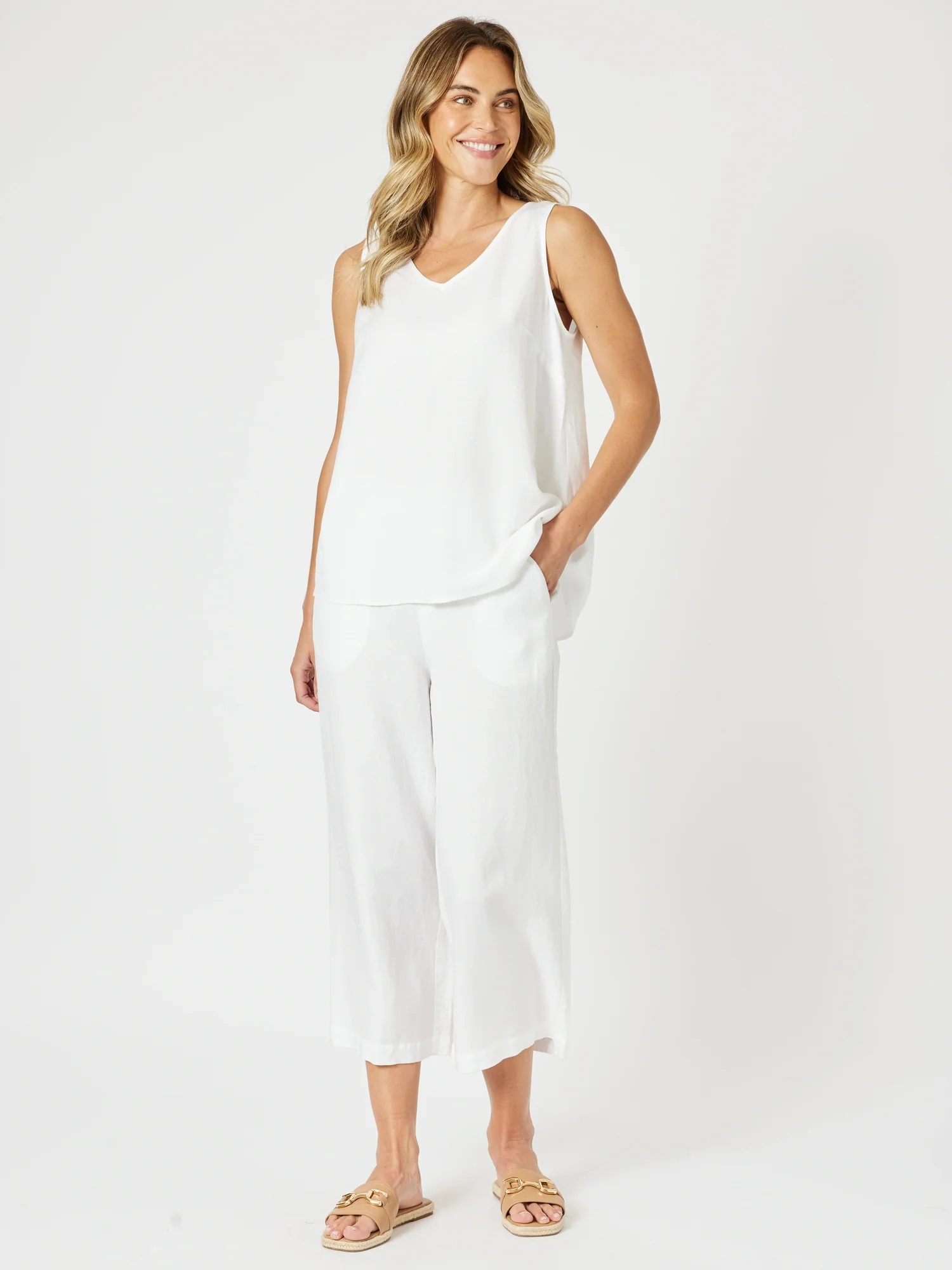 The Lino Button Back Cami - White