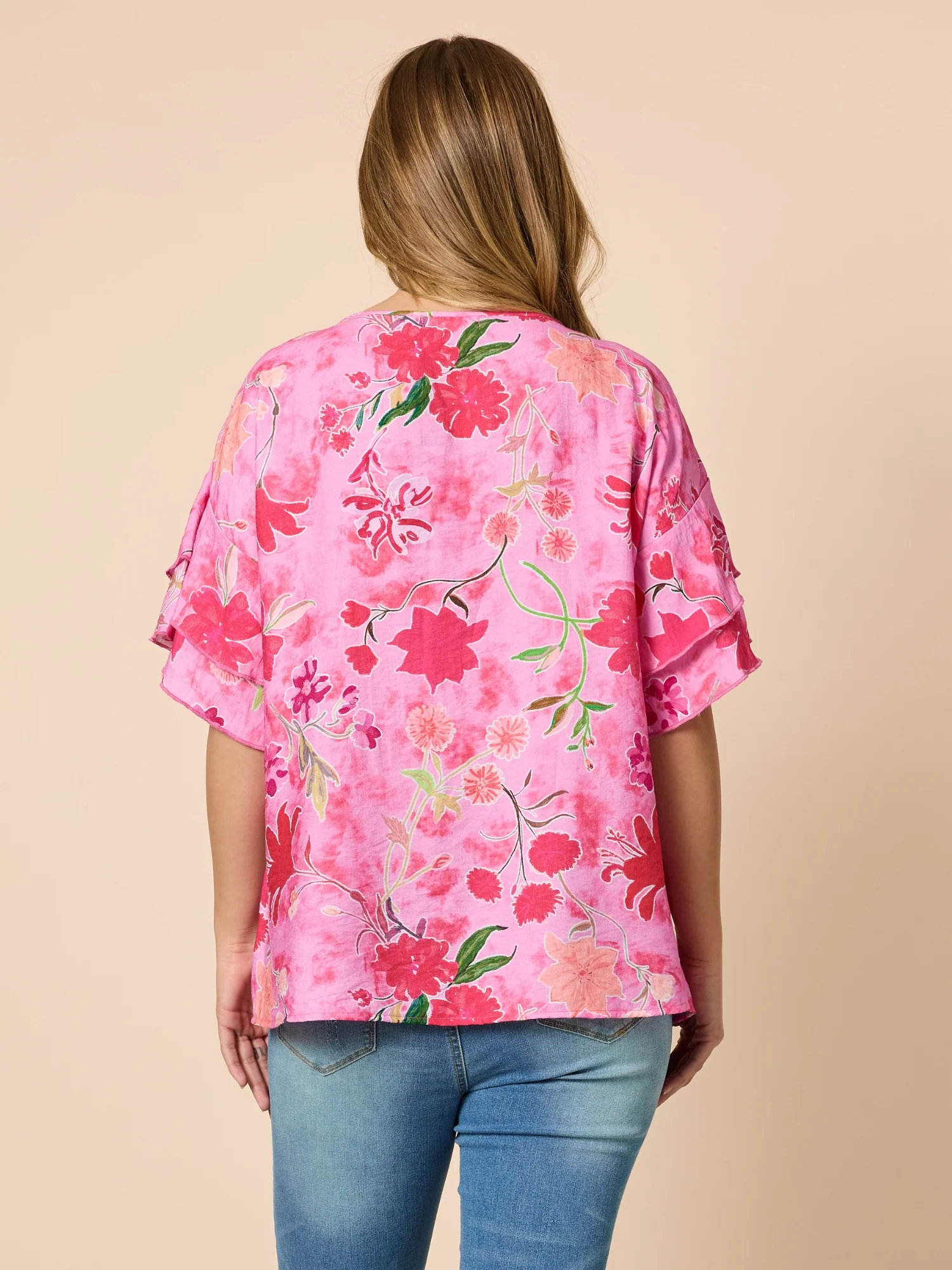 Summer Gala Floral Print Top - Hot Pink