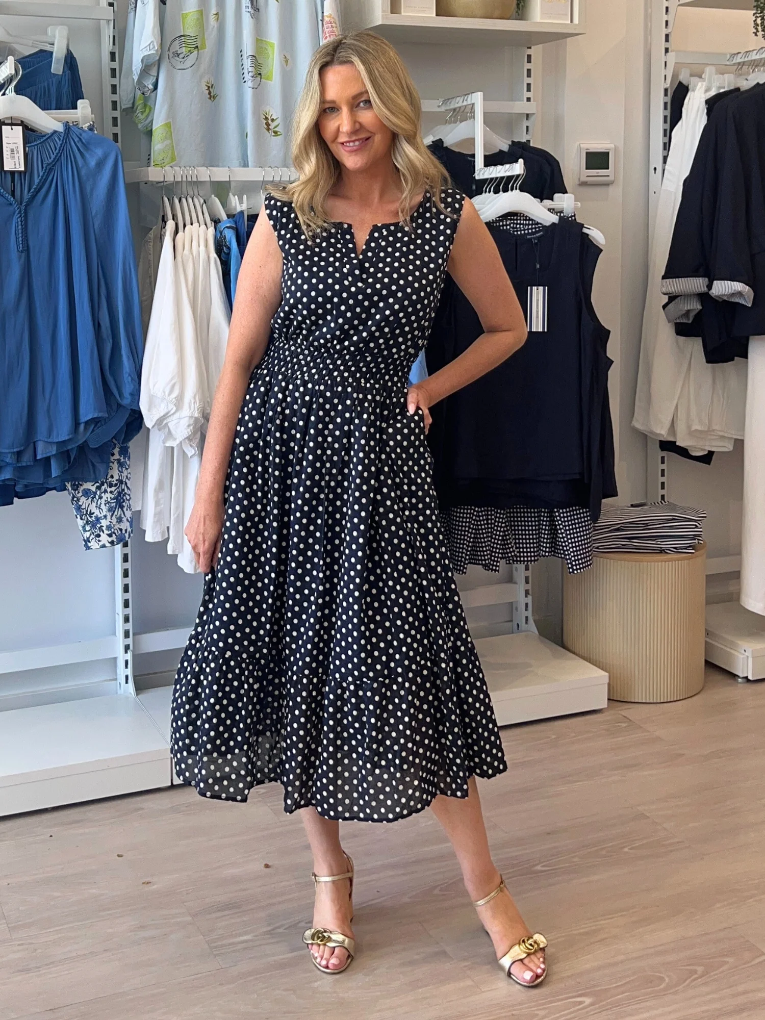 Get Spotty Print Dress - Navy/White
