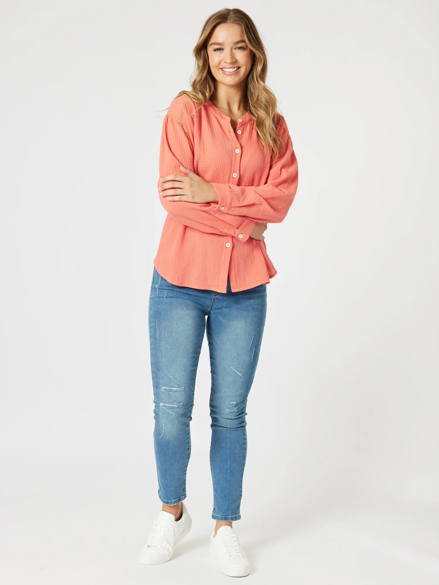 Rainbow Stitch Top - Mango