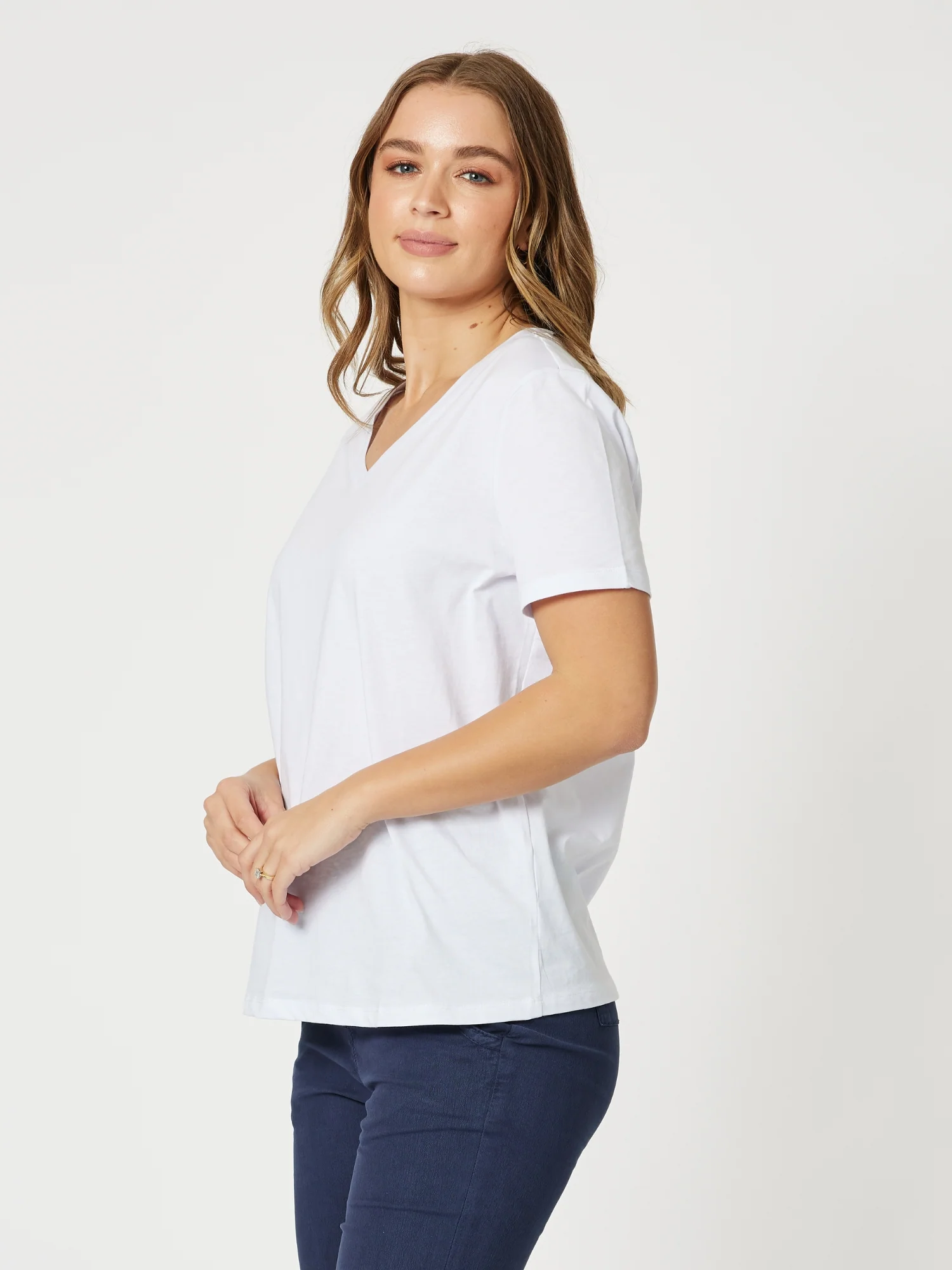 Cotton V  Neck T-shirt - White