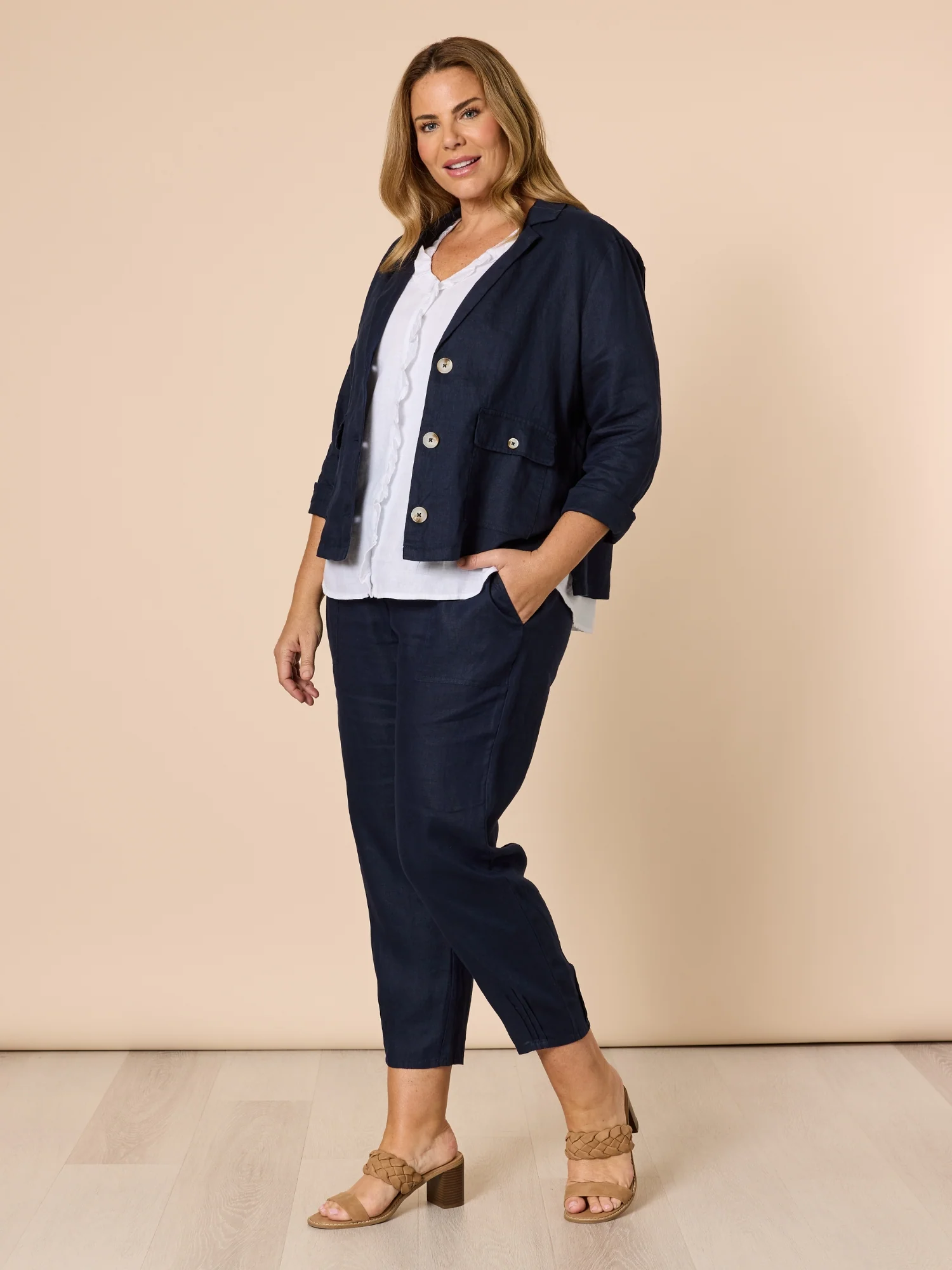 Tiffany Ruffle Linen Top - White