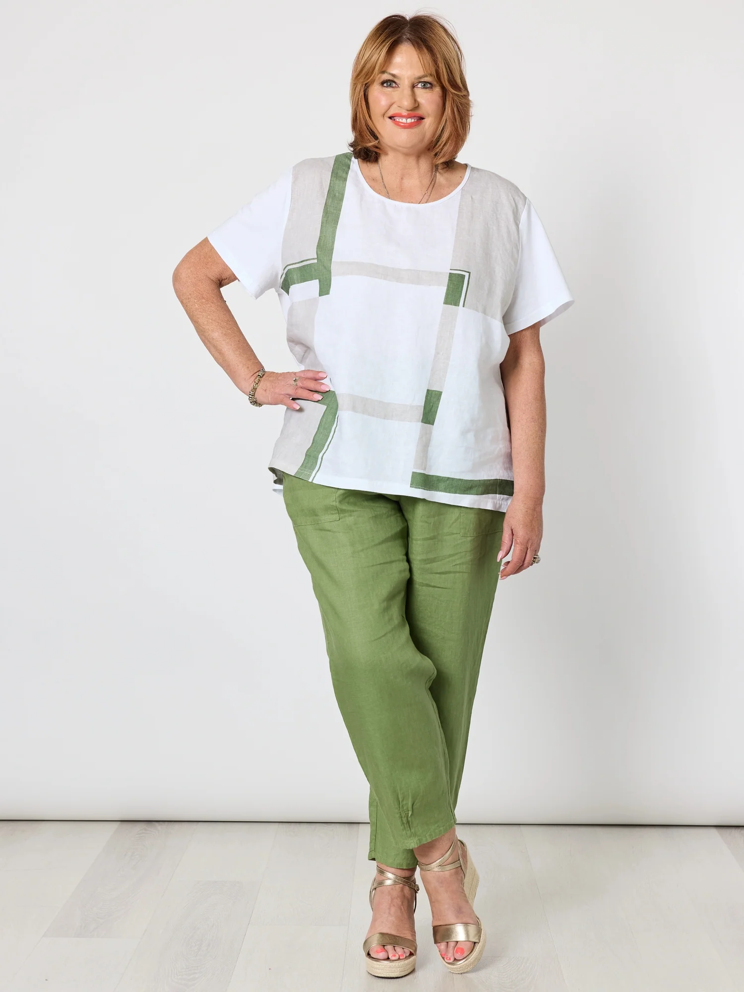 Sarah Linen Pleat Hem Pant - Basil