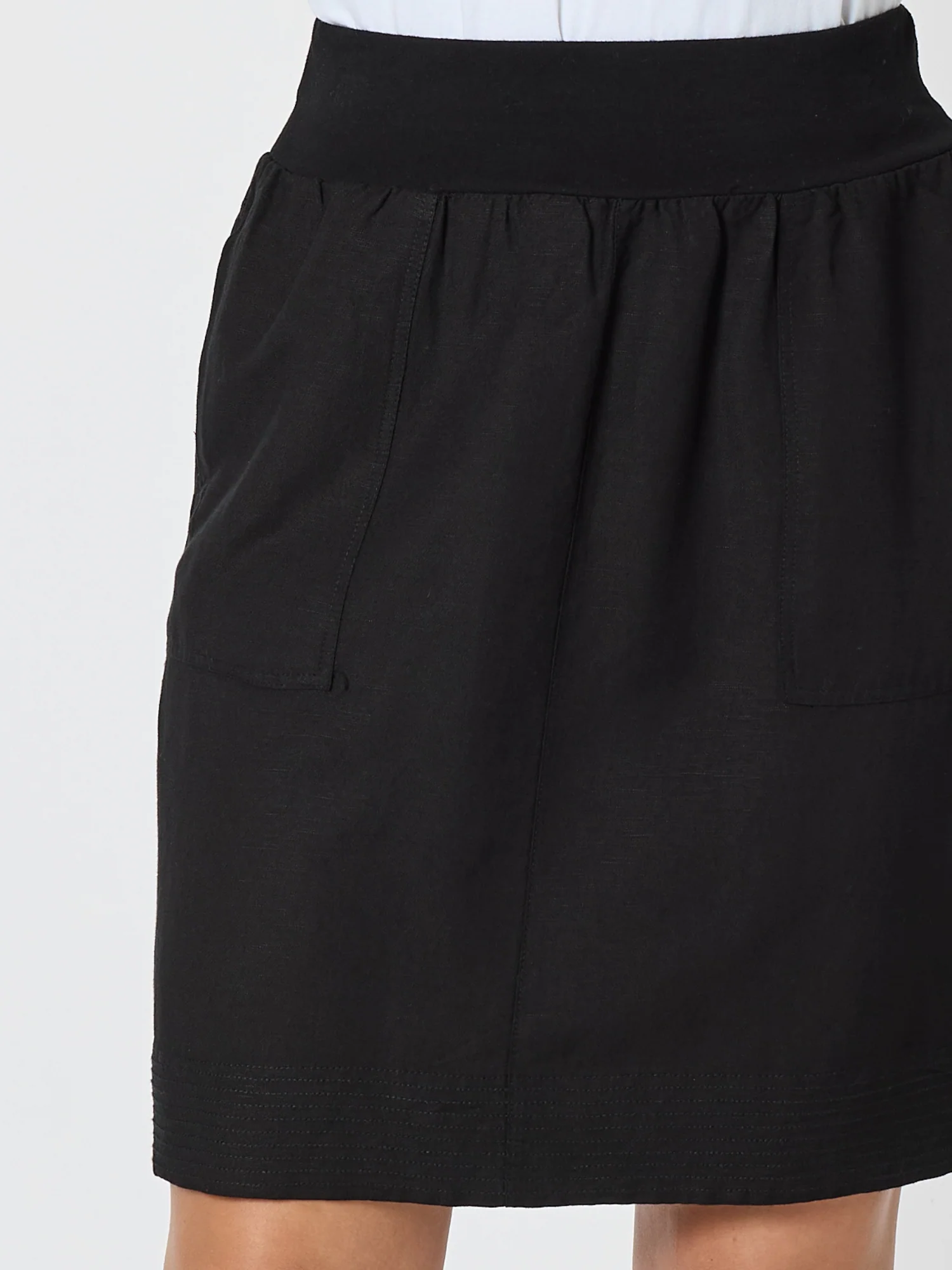 Lino Stitch Hem Detail Skirt - Black