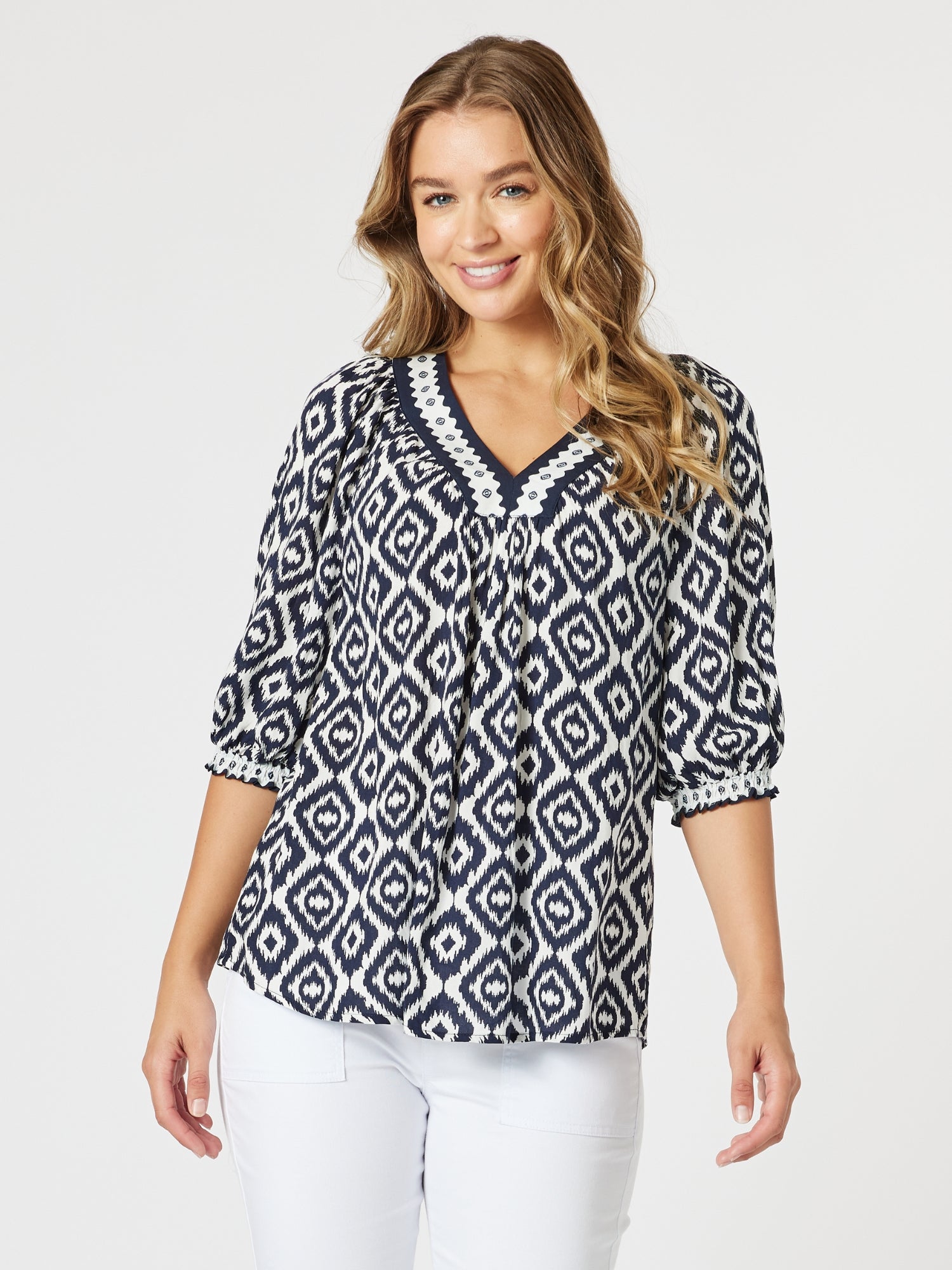 Diamonds Are Forever Print Top - Navy/White