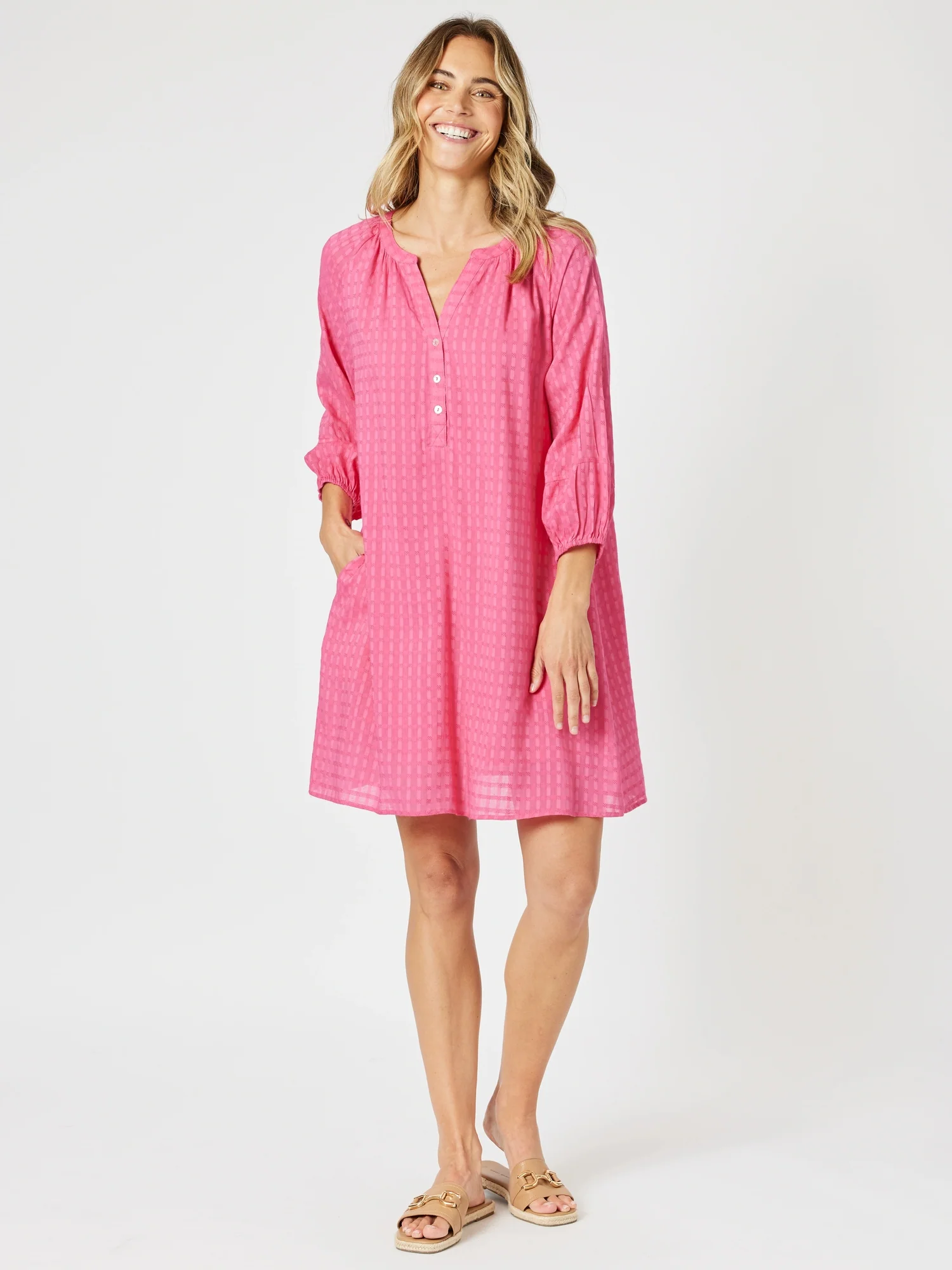 Mykonos Check Dress - Peony