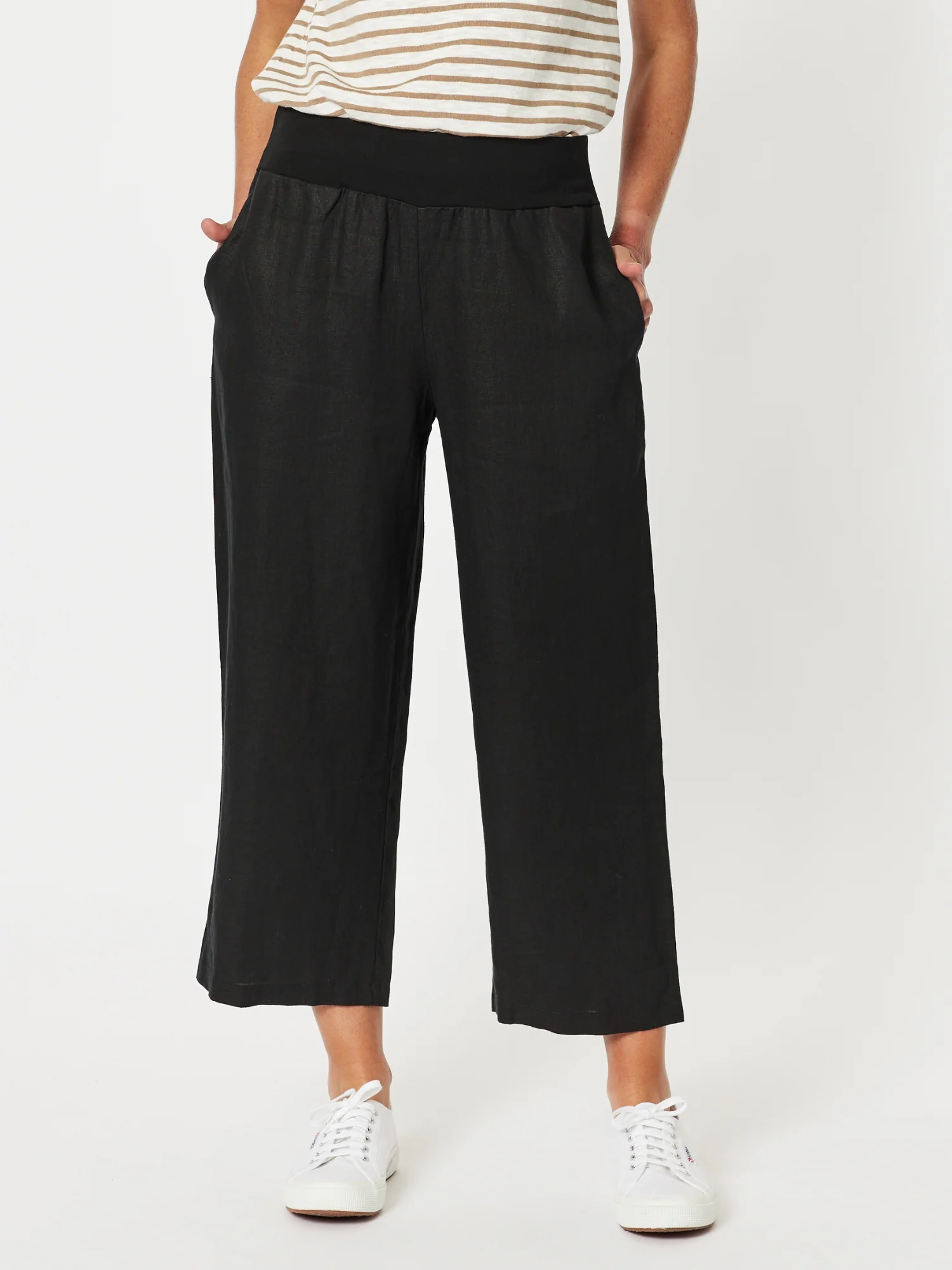 Lara Linen Wide Leg Pant - Black