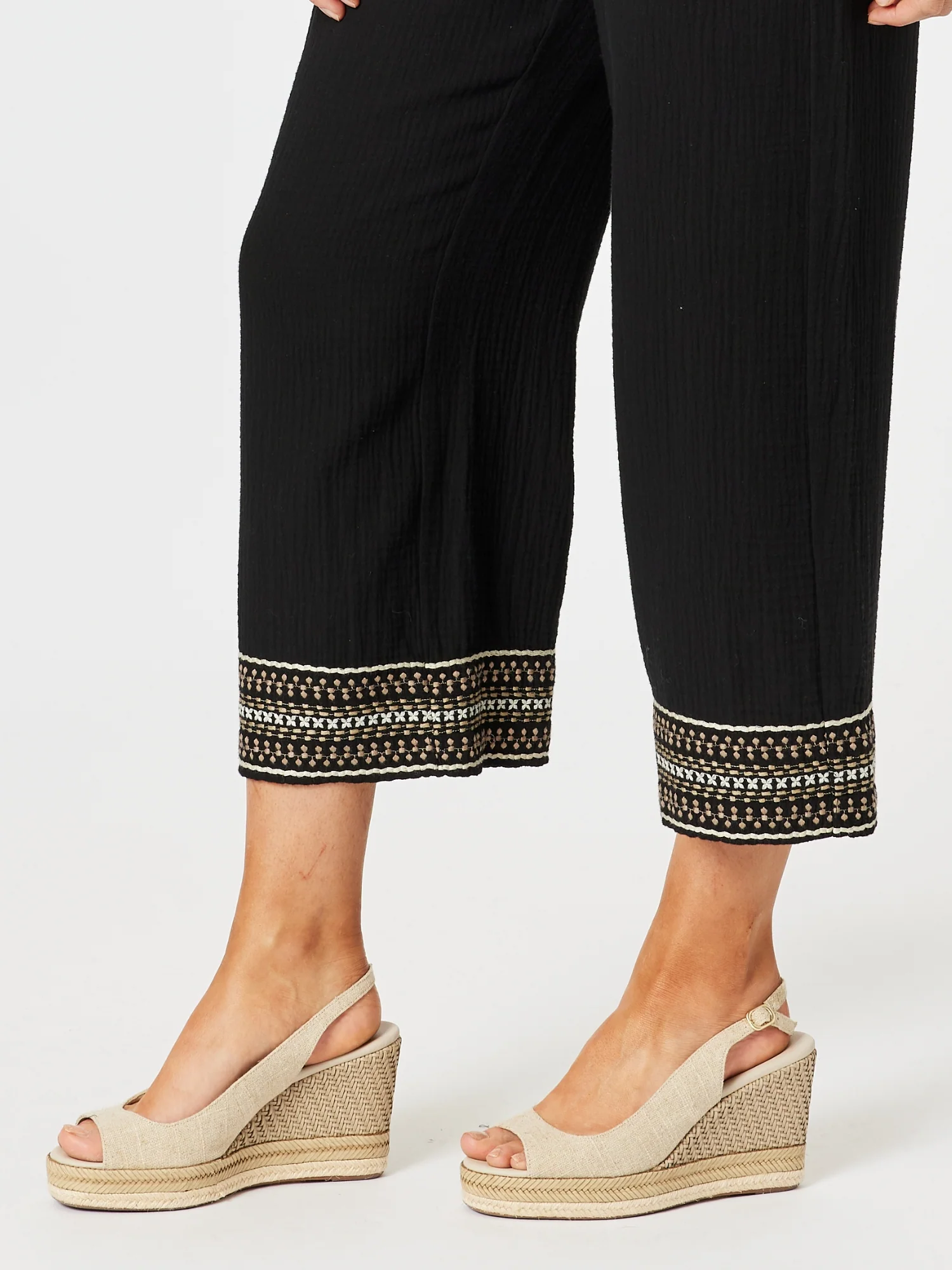 Cross Stitch Wide Leg Pant - Black
