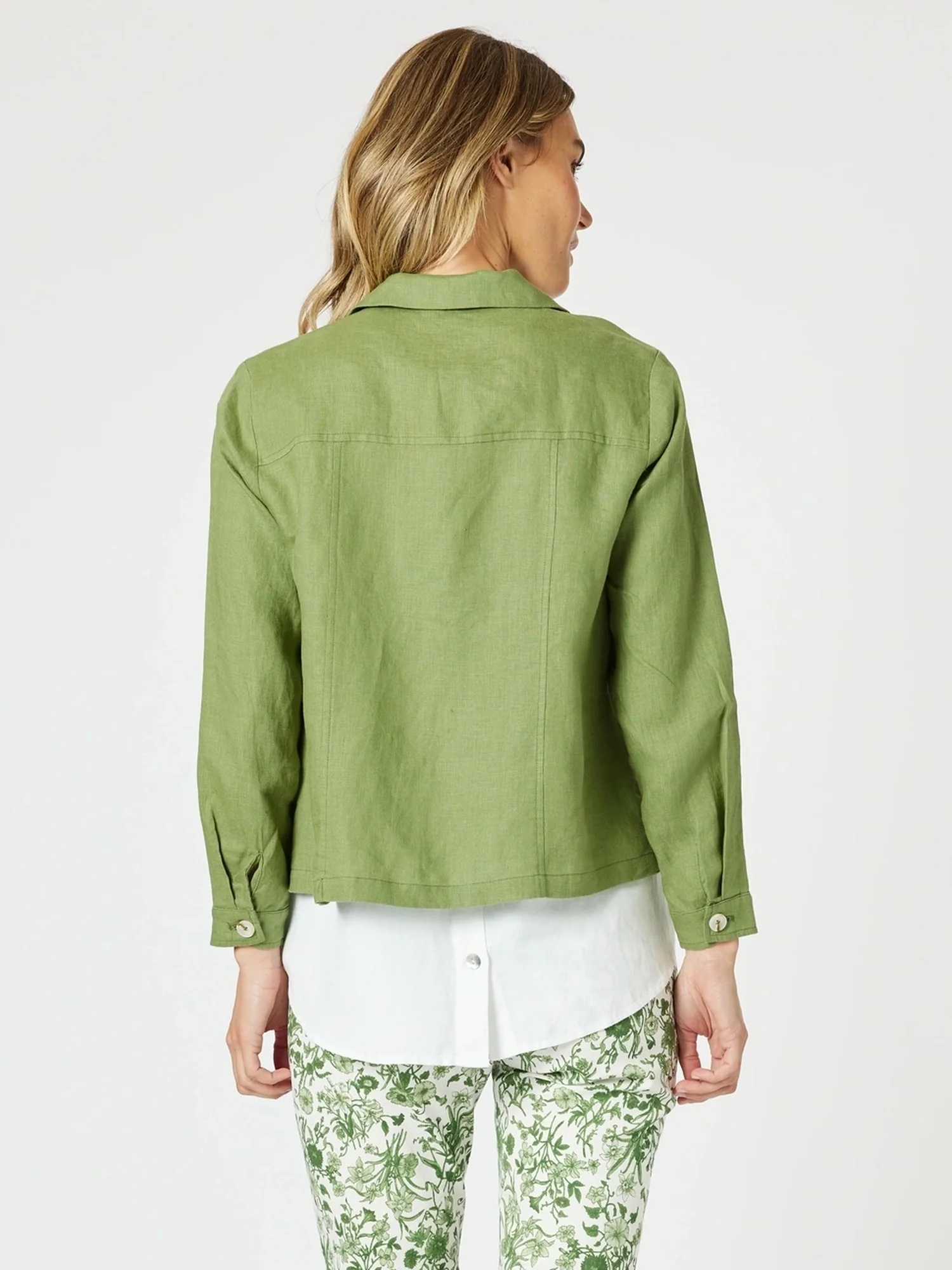 Danielle Linen Cropped Blazer - Basil