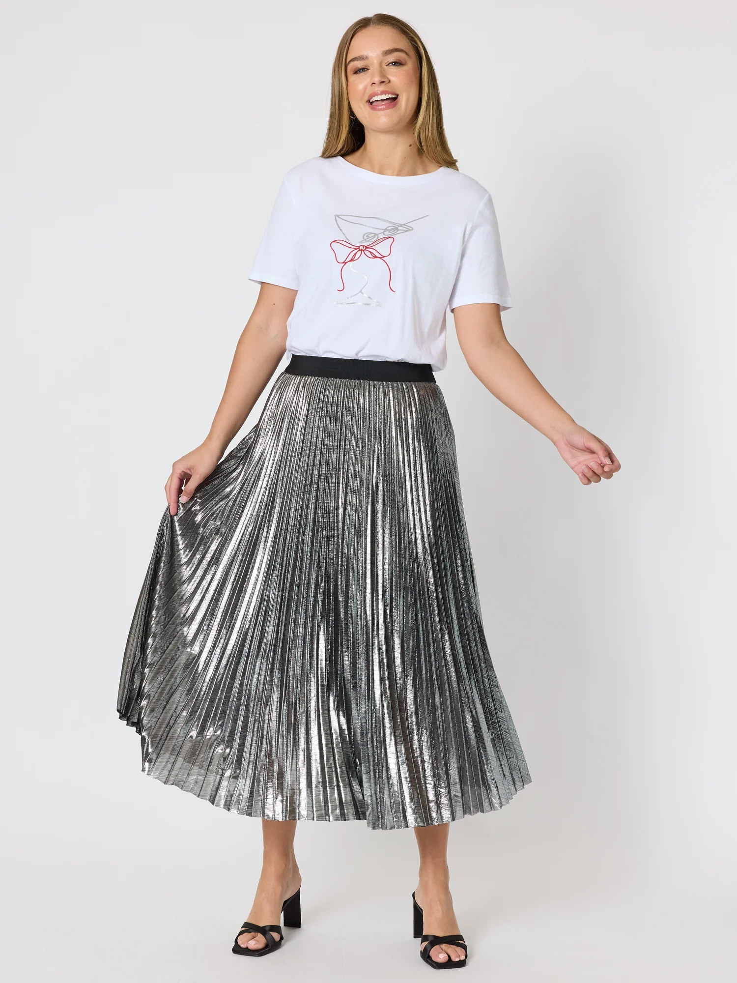 Shimmer Pleated Skirt - Silver