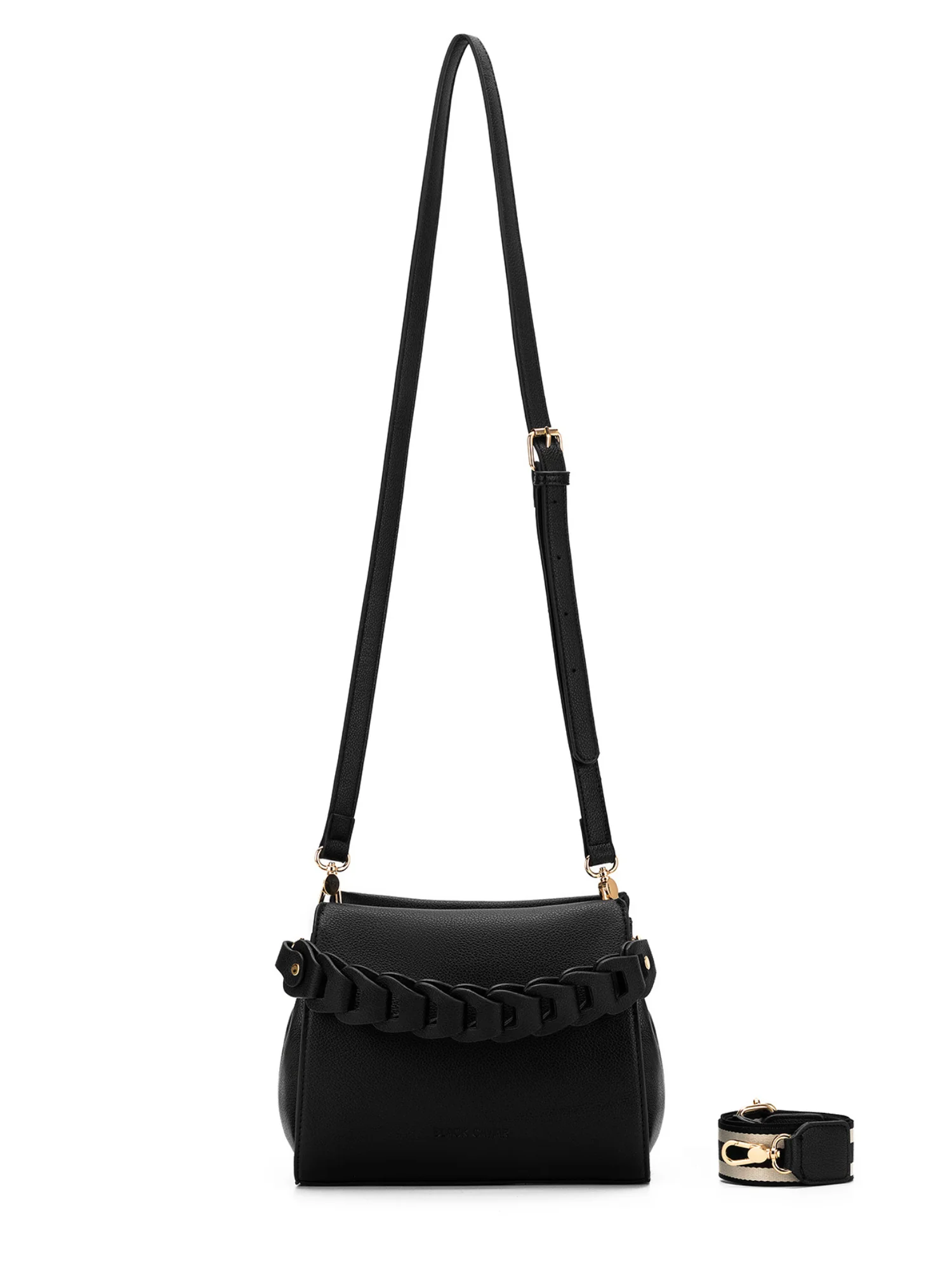 Lua Plait 3 Compartment Handbag - Black