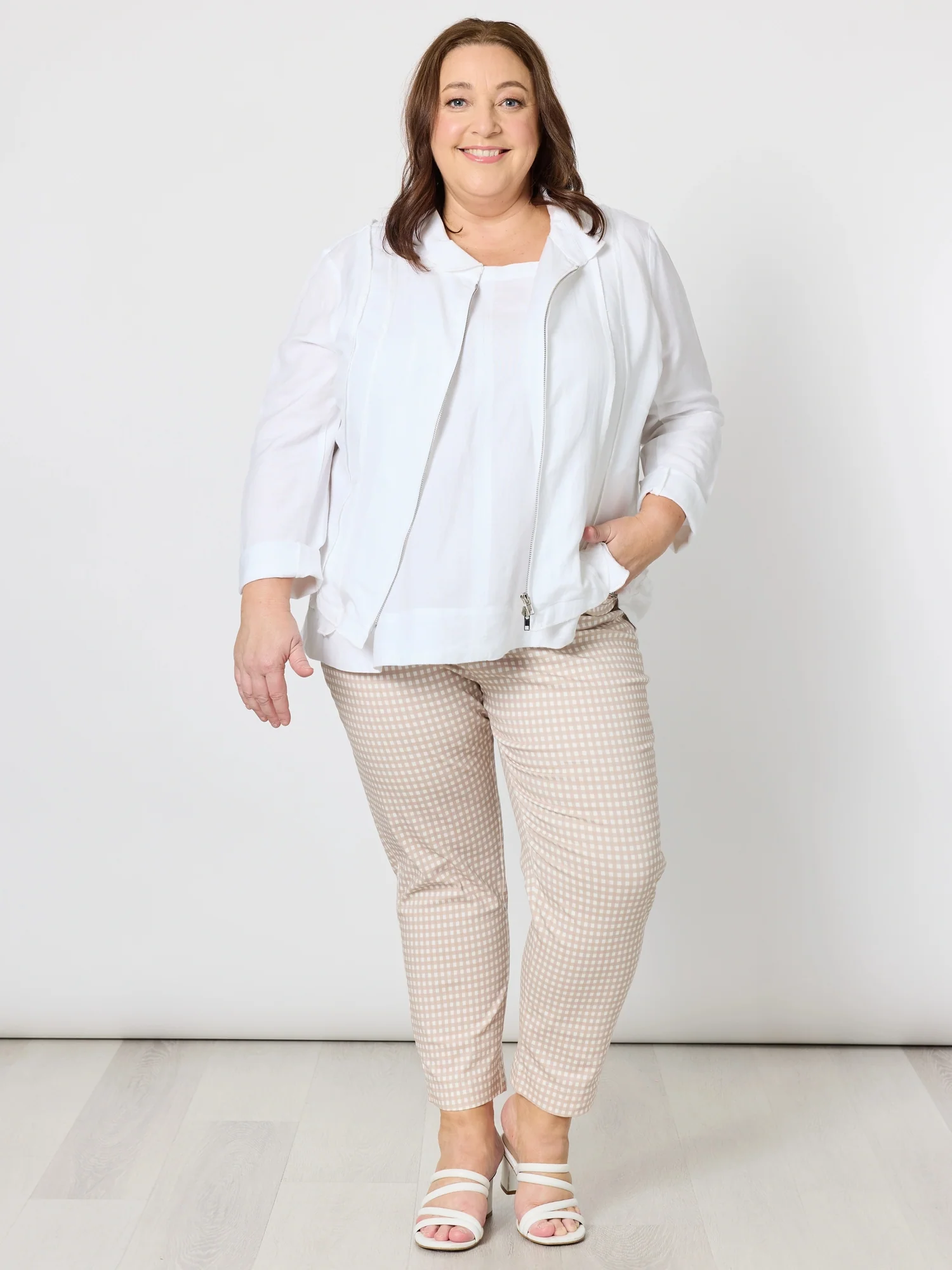 Alexis Gingham Print Pant - Natural