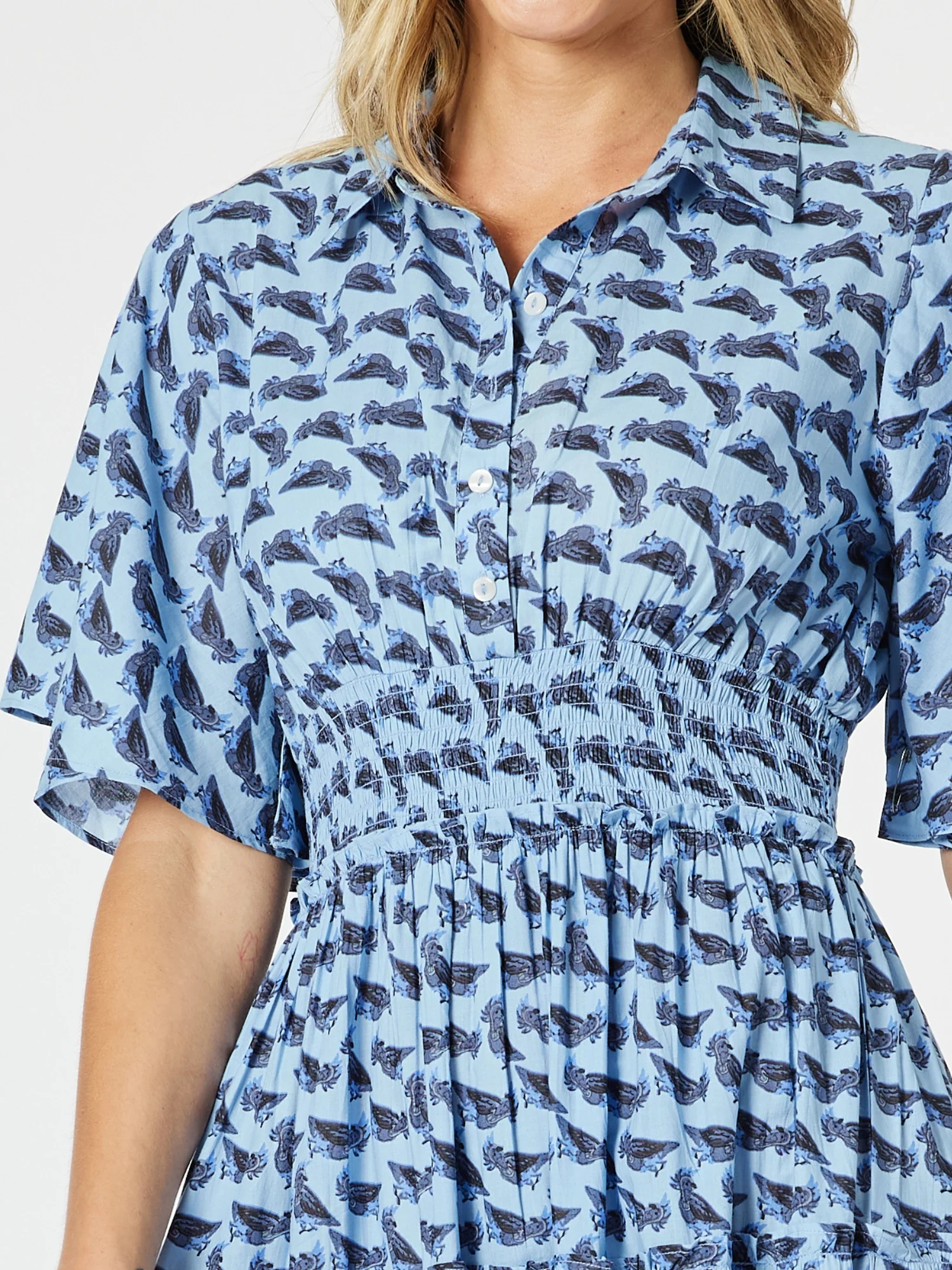 Blue Cockatoo Print Dress - Blue
