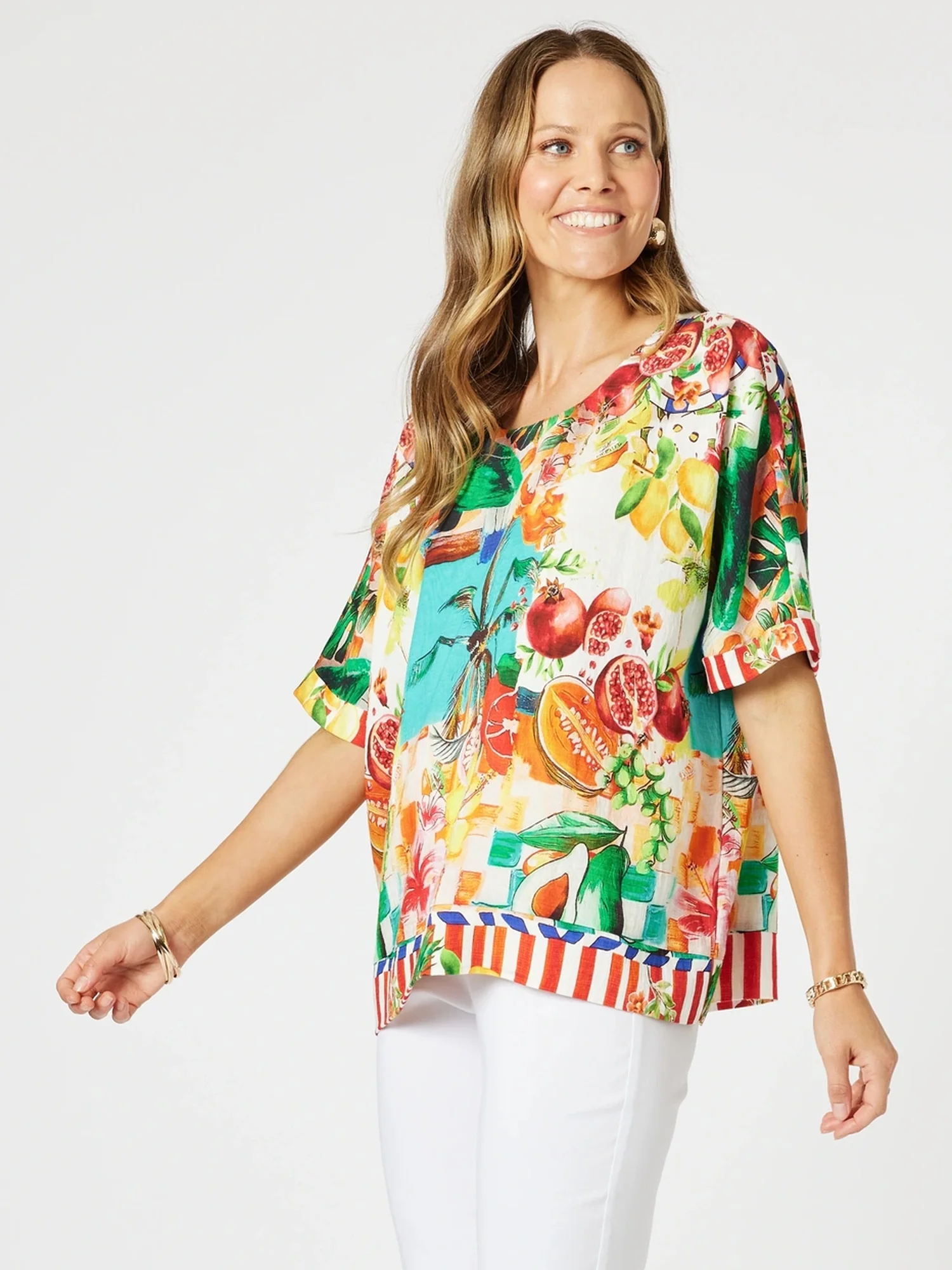 Positano Print Shell Top - Orange Multi