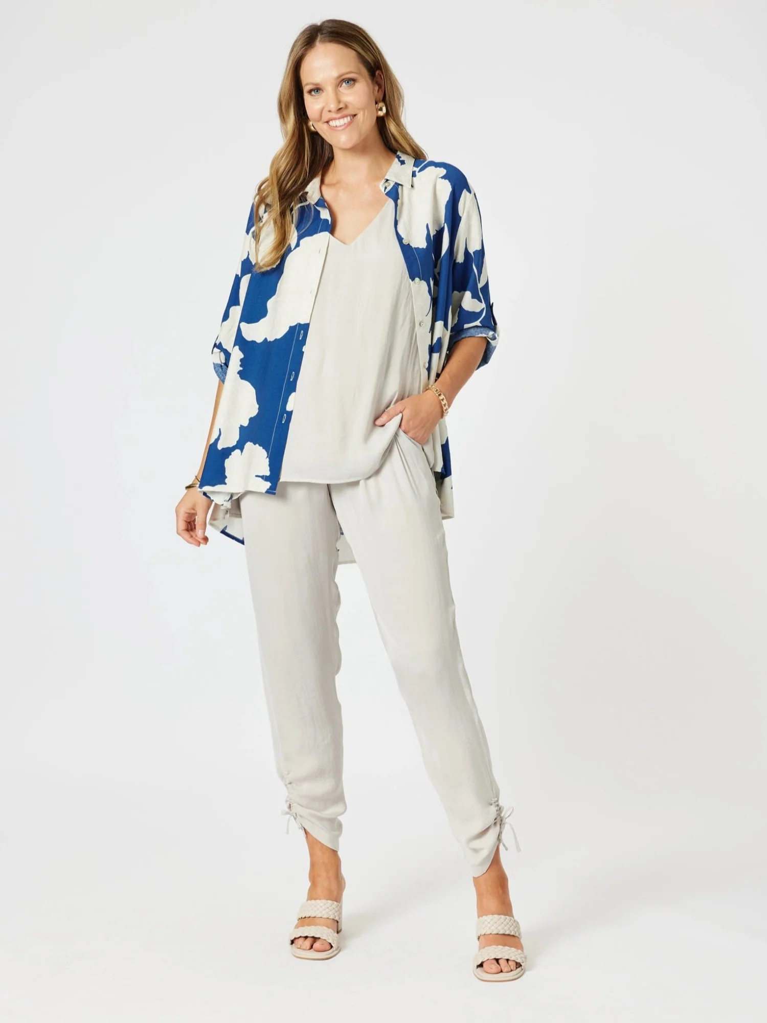 Barcelona Floral Print Shirt - Blue/Natural