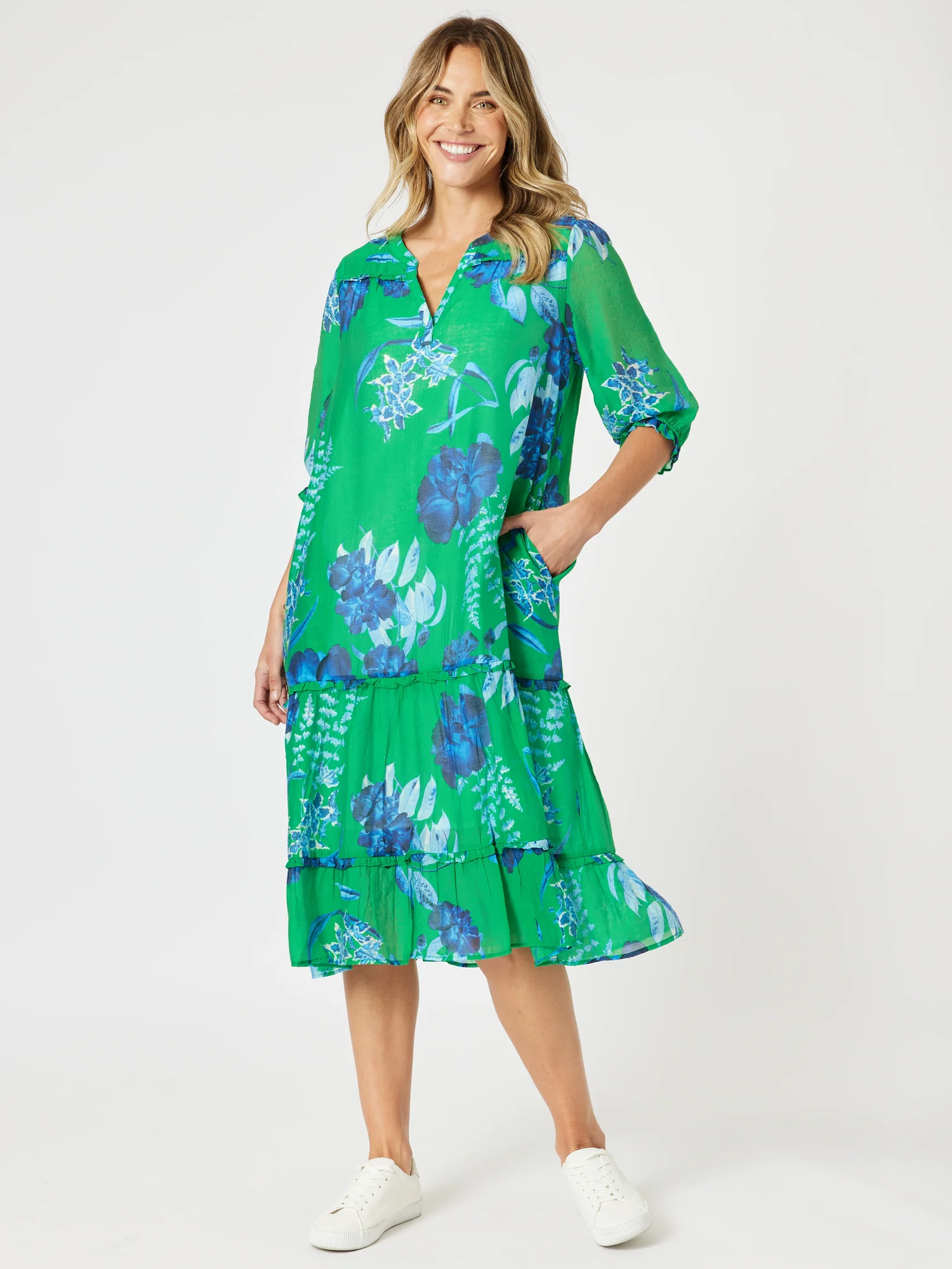 Garden Bloom Floral Print Dress - Elm Blue