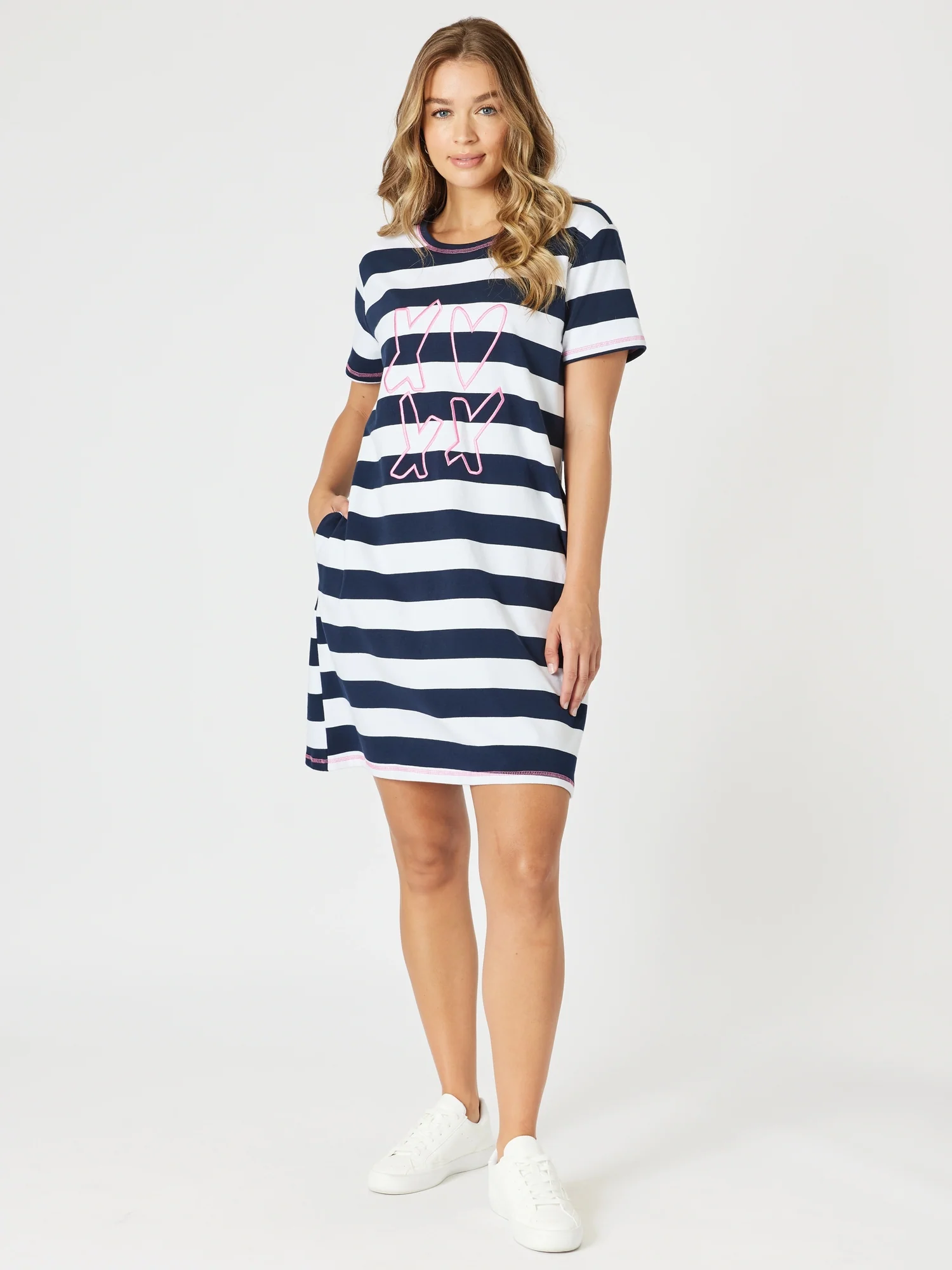 Love & Kisses Stripe Dress - Navy Pink