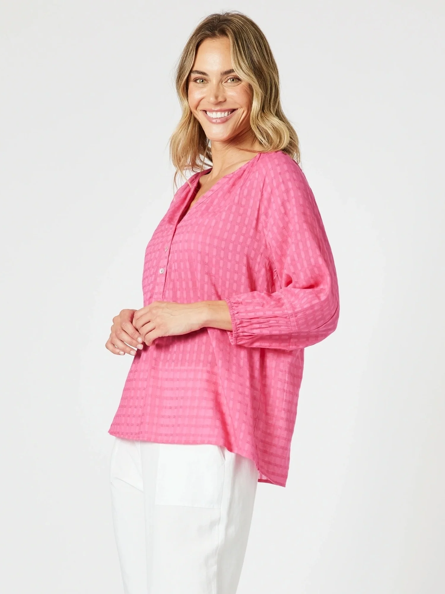 Mykonos Check Blouse - Peony