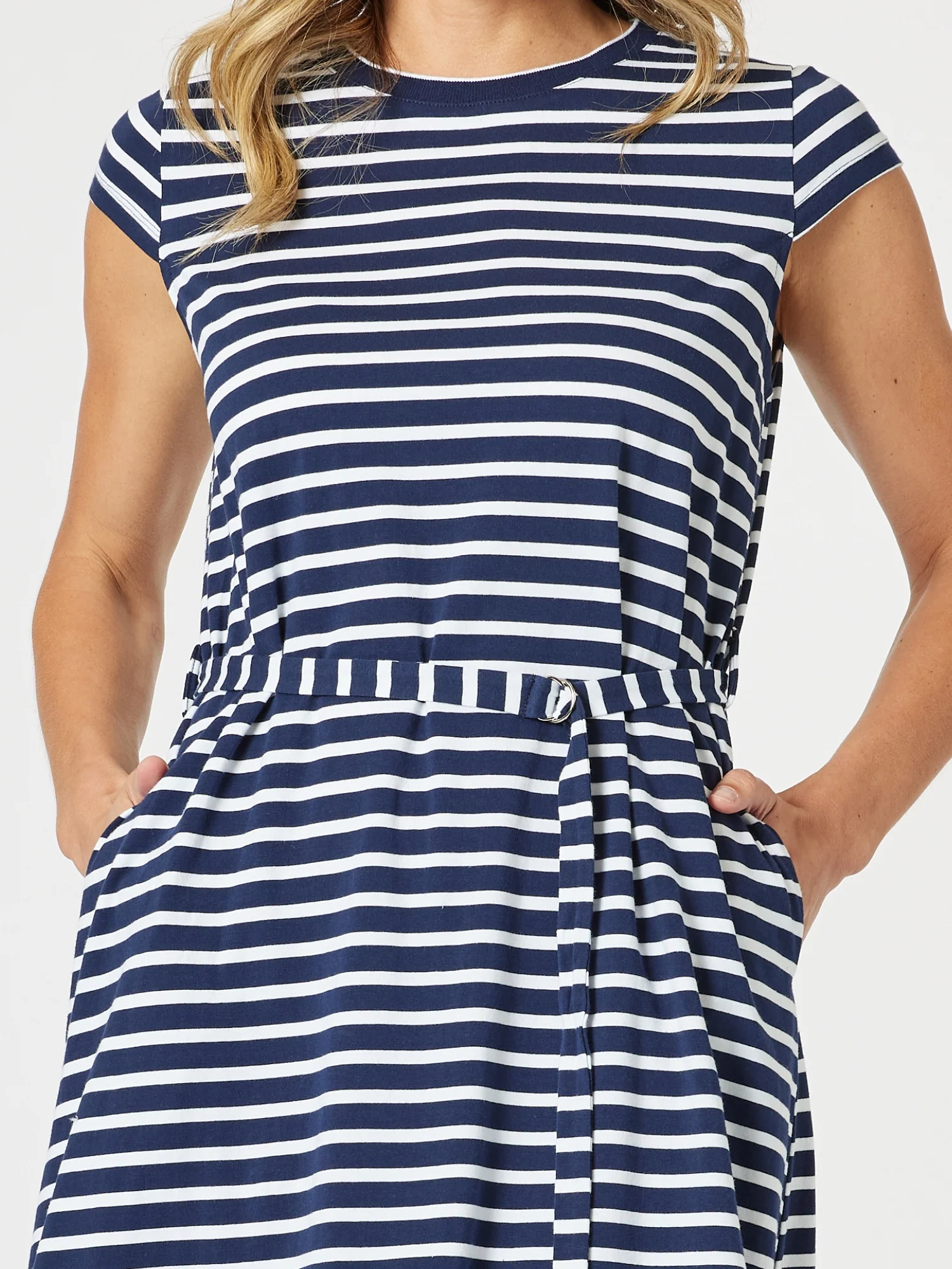 Nautical Stripe Print Dress - Navy/White